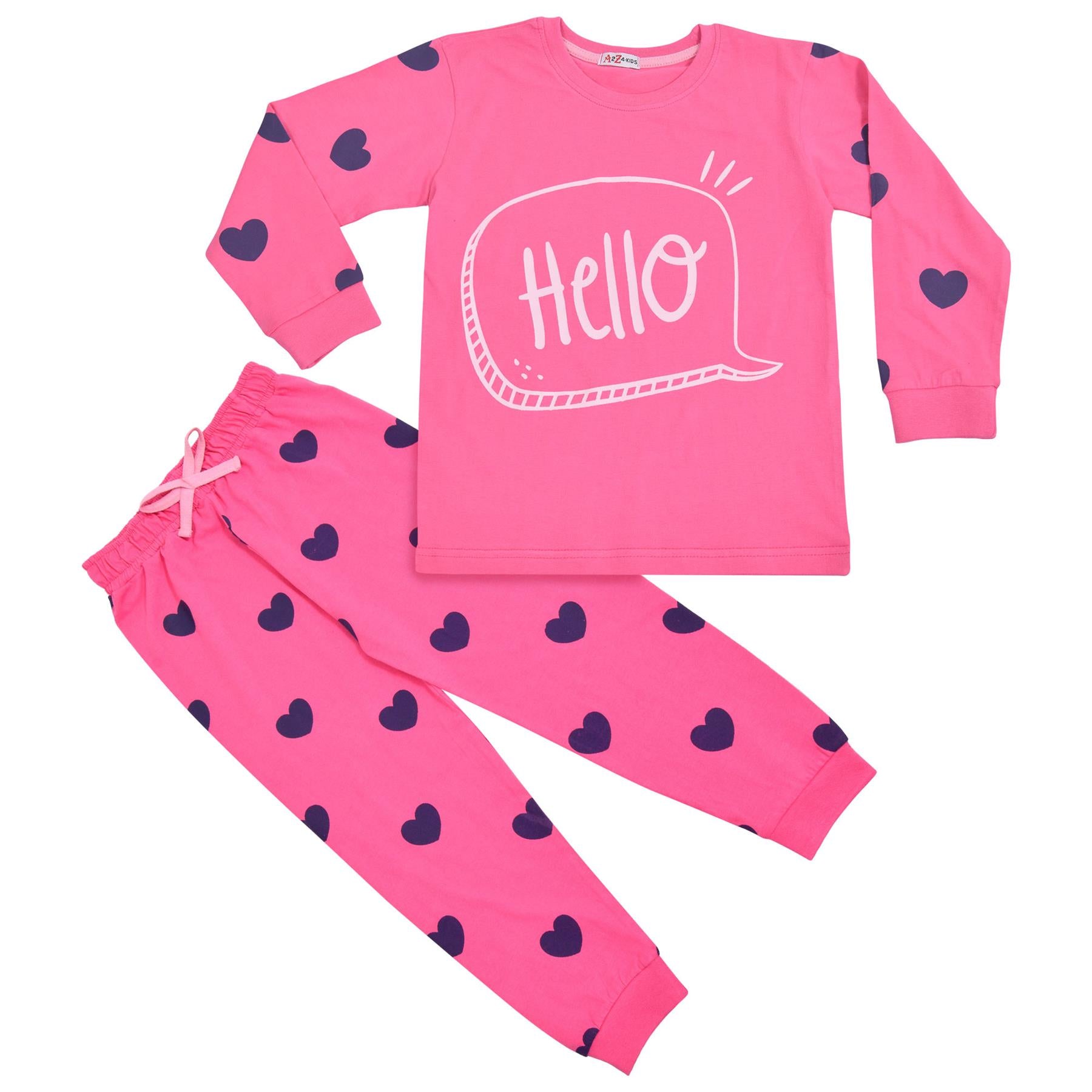 Kids Girls Hello Print Pink Pyjamas Set - Kids Clothing Store