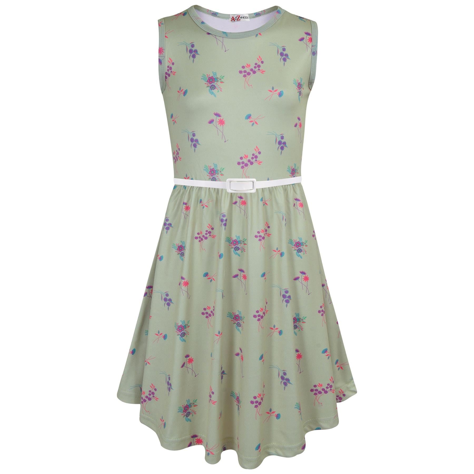 Kids Girls Sleeveless Wild Flowers & Butterflies Print Skater Dress