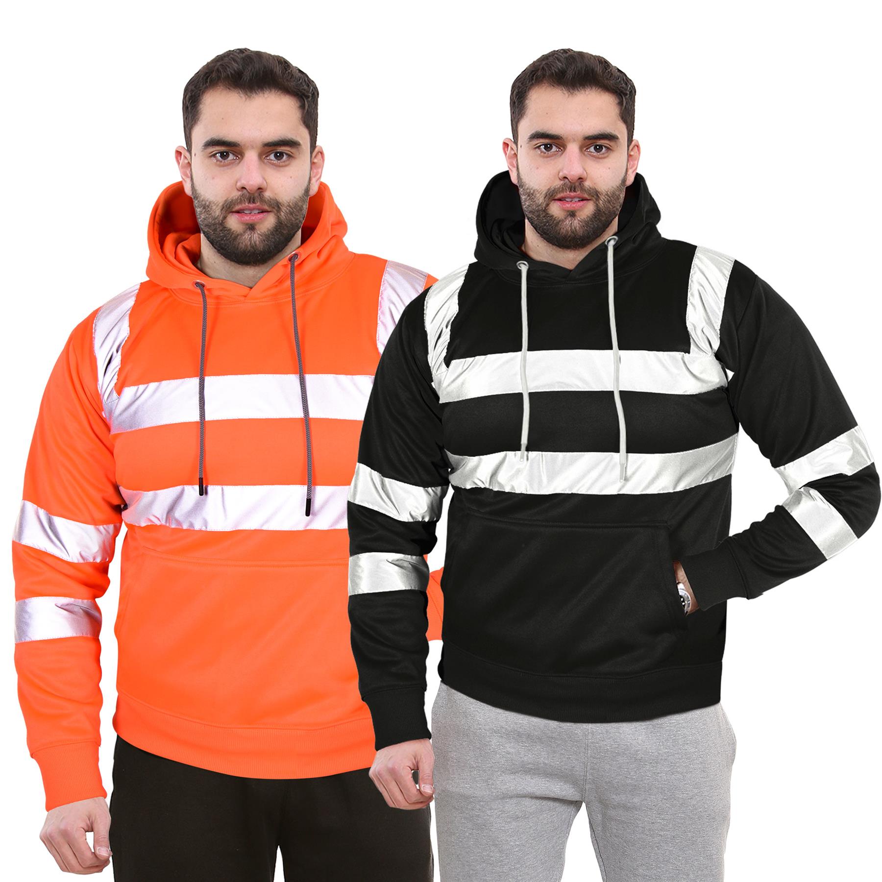 Mens High Visibility Safe Work Reflective Sweatshirt Hi Viz Zip Up Sweat Hoodie