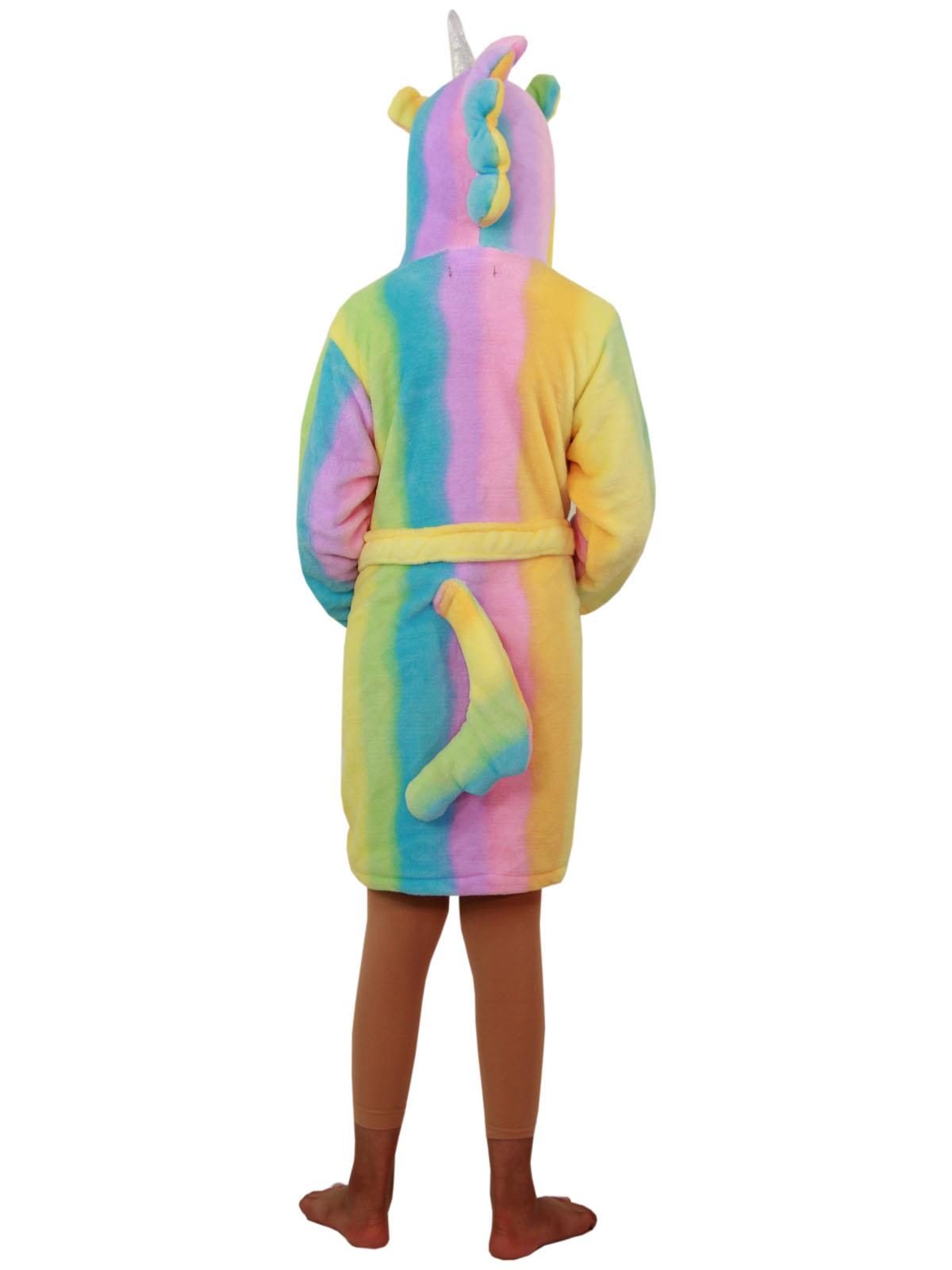 Kids Girls Boys Super Soft 3D Animal Unicorn Rainbow Hooded Bathrobe