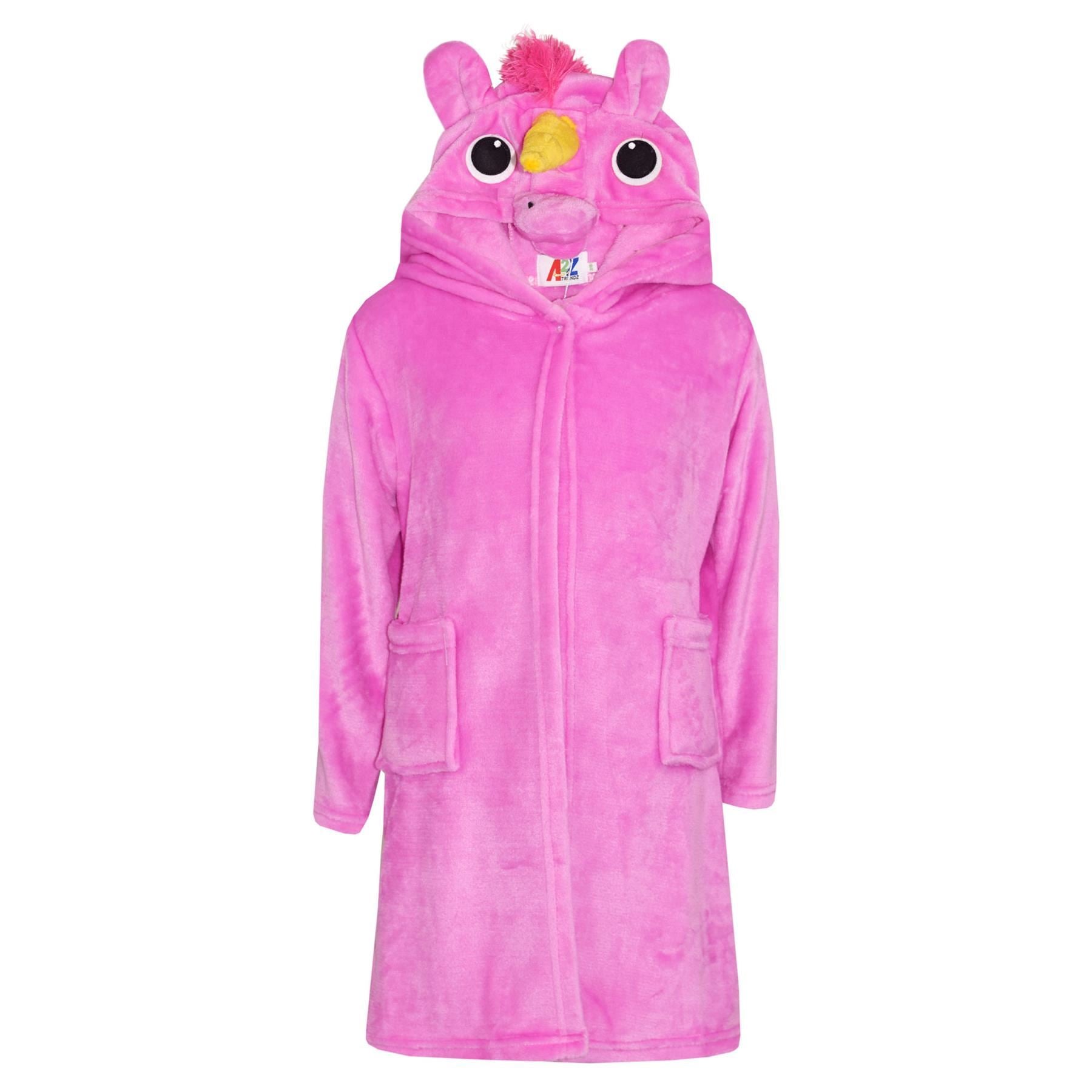 Kids Girls Boys Super Soft 3D Animal Unicorn Cerise Hooded Bathrobe