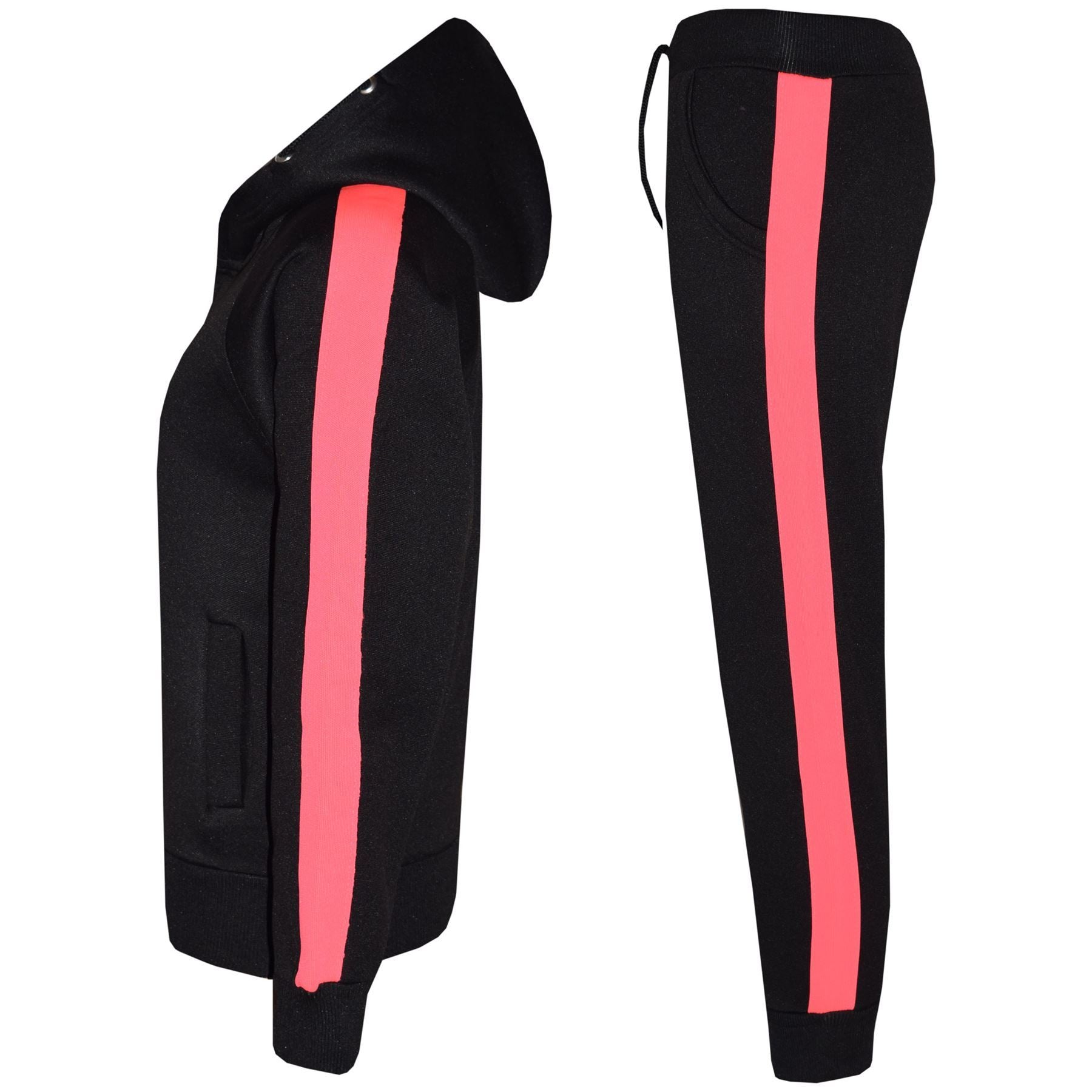 Girls Black & N.Pink Jogging Plain Fleece Hooded Tracksuit