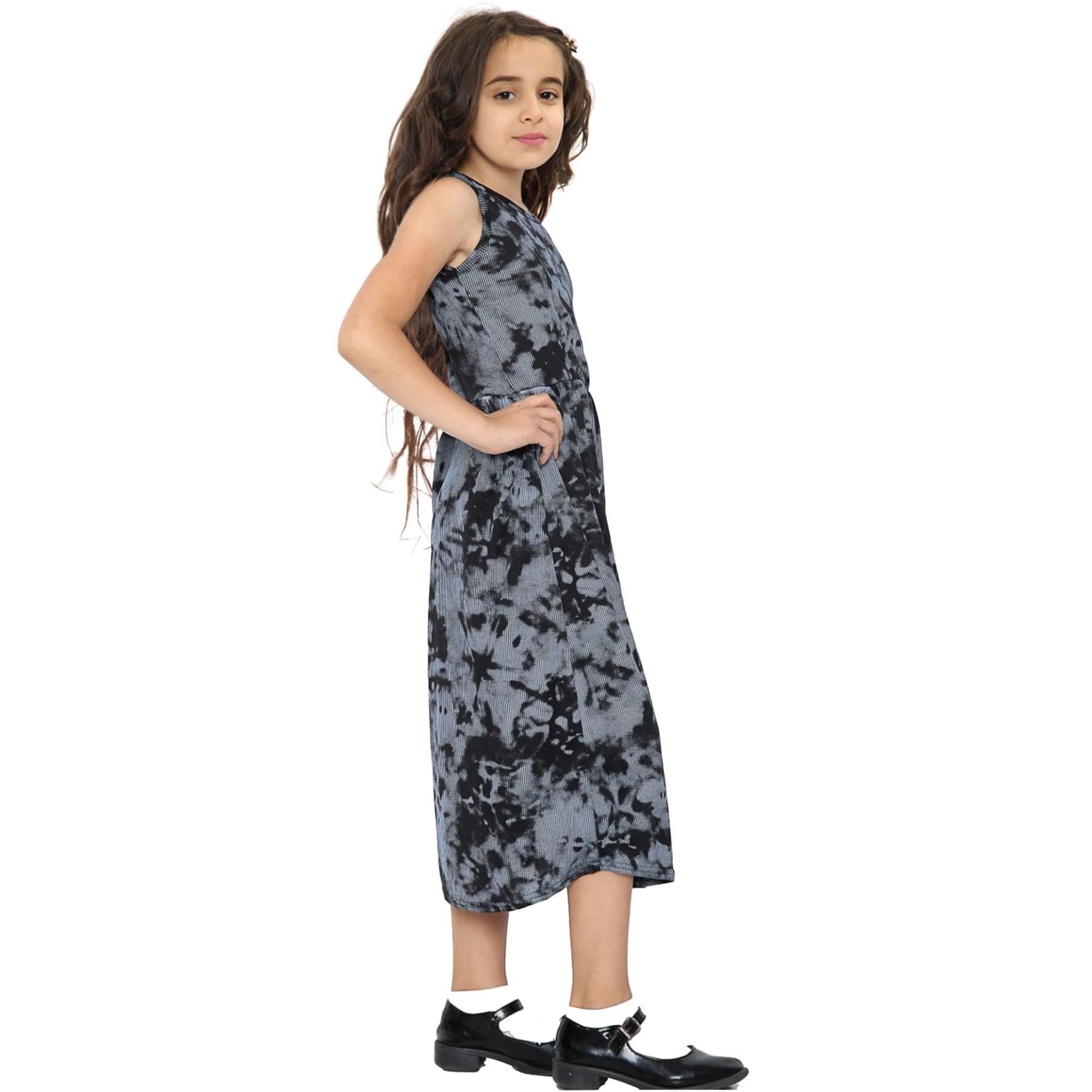 Kids Girls Sleeveless Tie Dye Black Printed Long Maxi Skater Dress