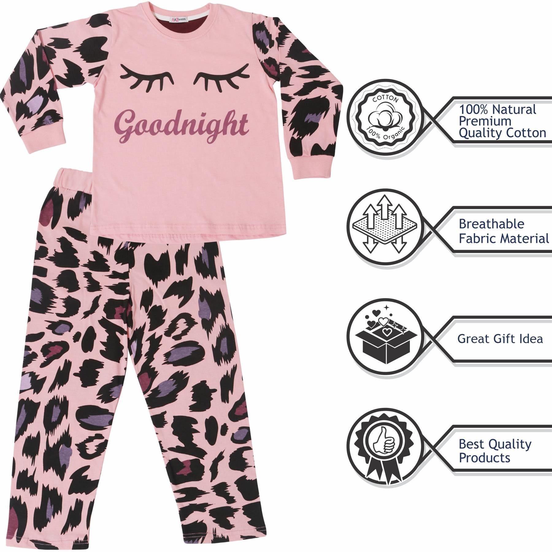 Kids Girls Goodnight Pyjamas 2 Piece Leopard Print Sleepwear Set