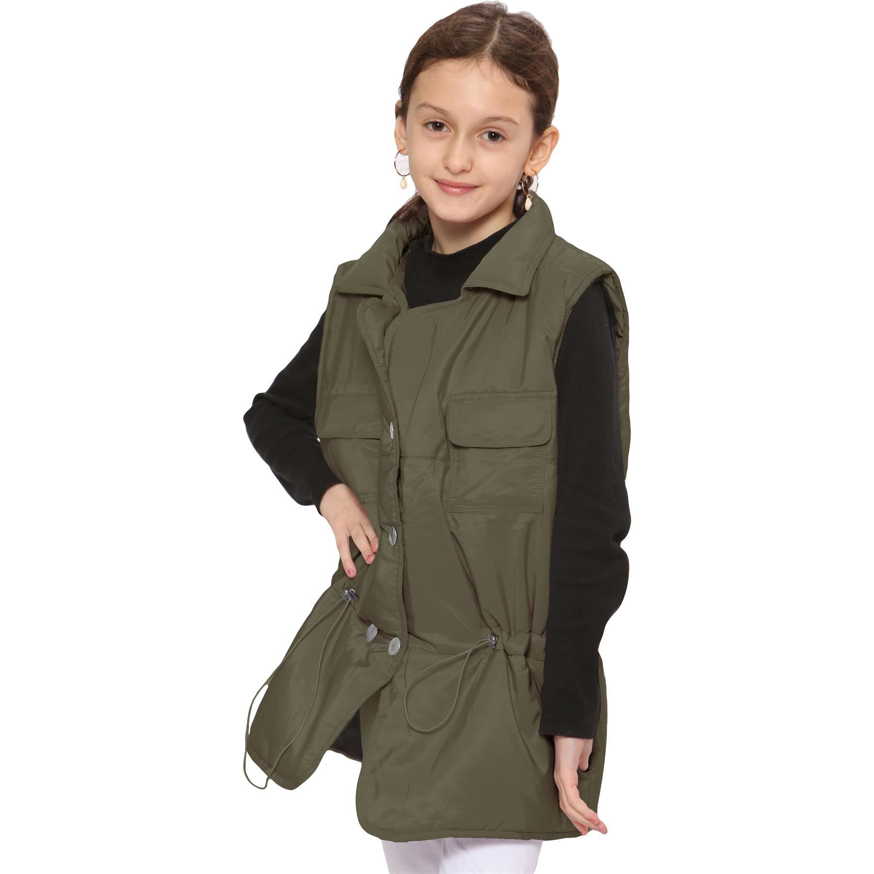 Kids Girls Khaki Oversized Style Sleeveless Jacket