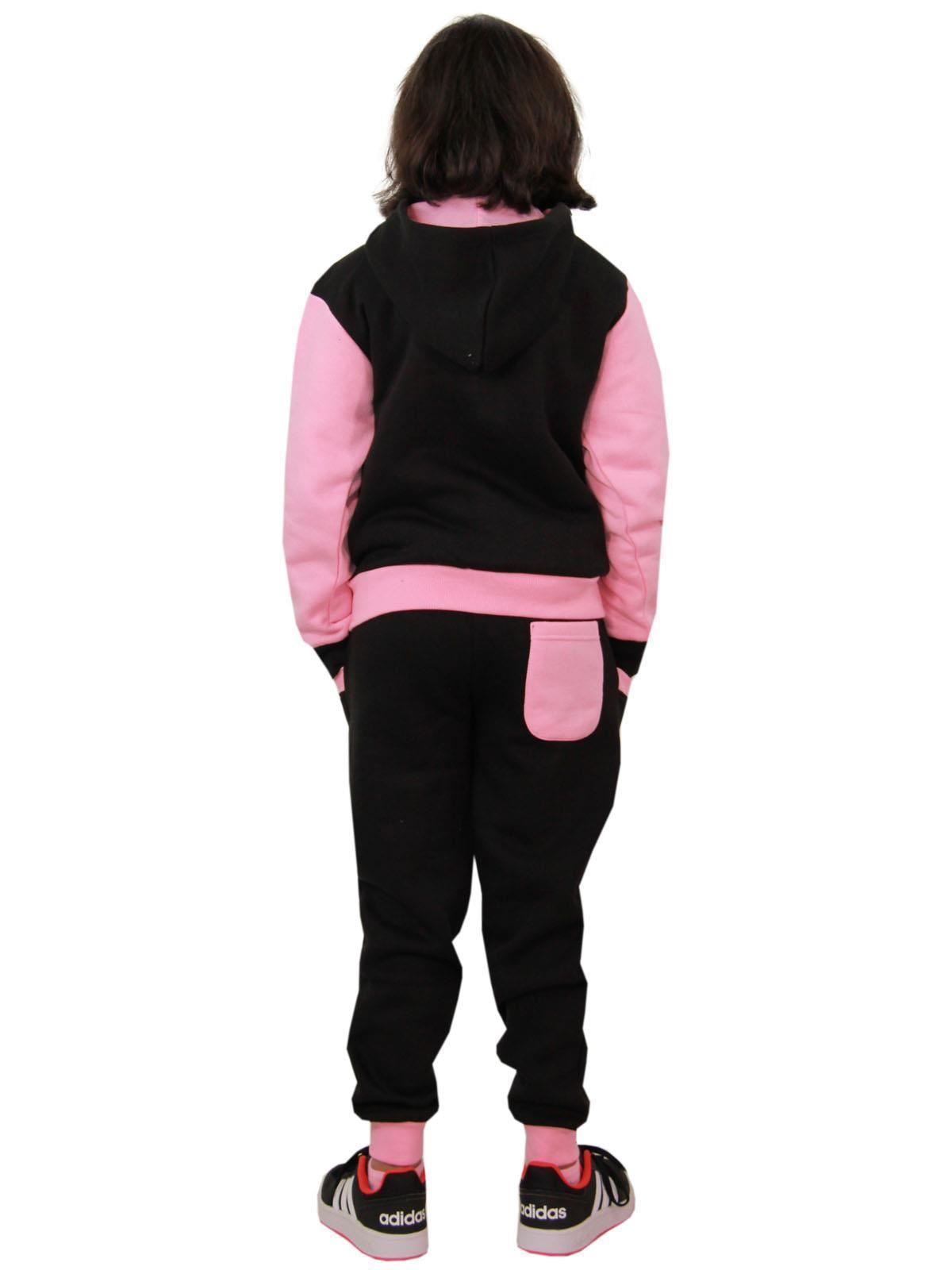 Kids Girls Tracksuit Zipped Fleece Hooded Baby Pink Top & Bottom Jogger