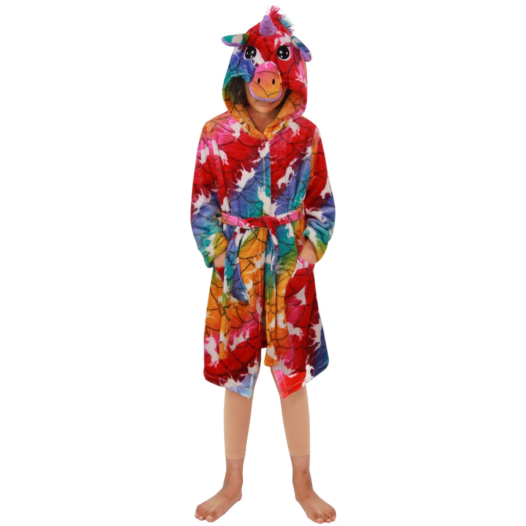 Kids Girls Unicorn Hooded Bathrobe Relax Gown 3D Xmas Cosplay Costume Loungewear