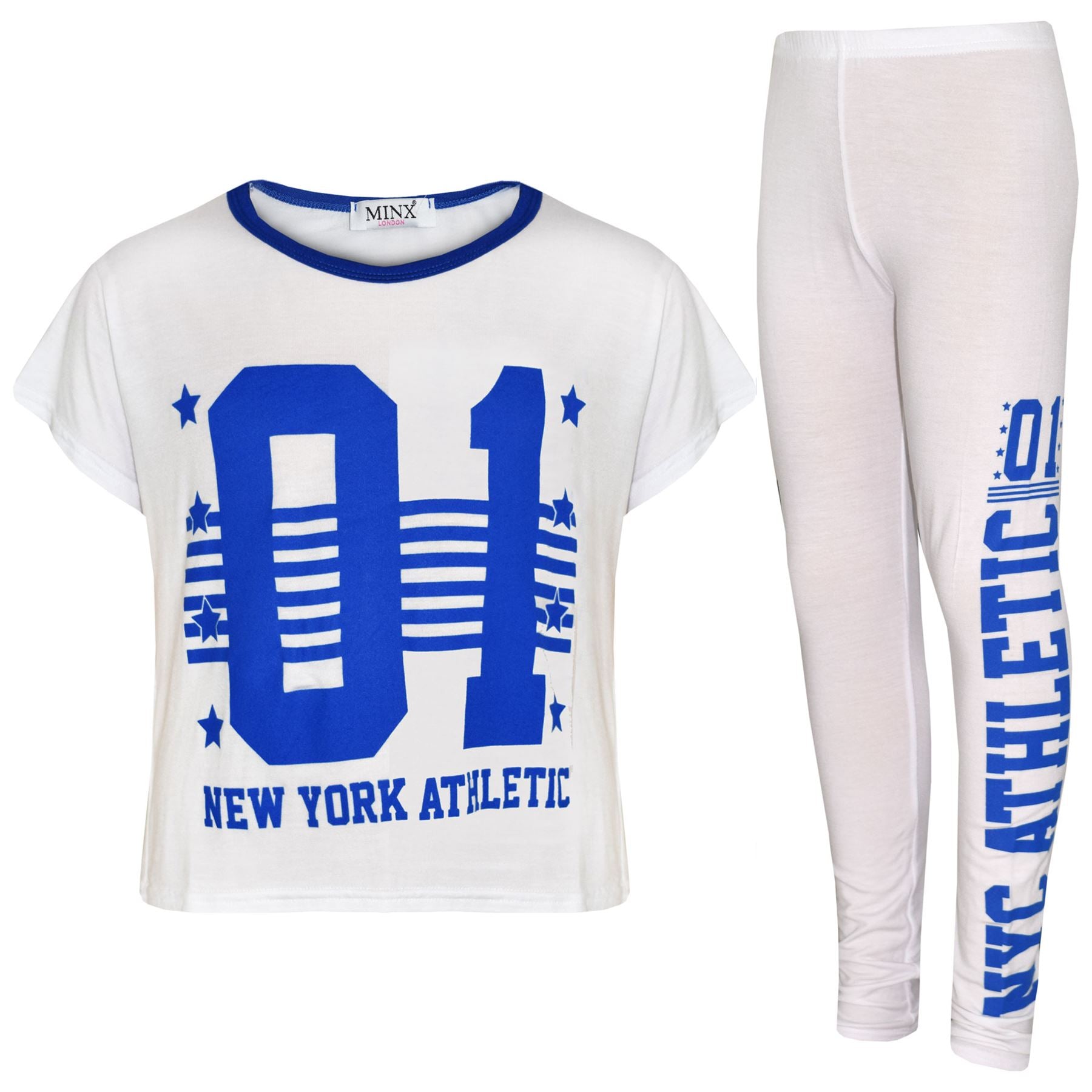 Kids Girls 01 New York Athletic Print Stylish Crop Top & Legging Set 7-13 Years