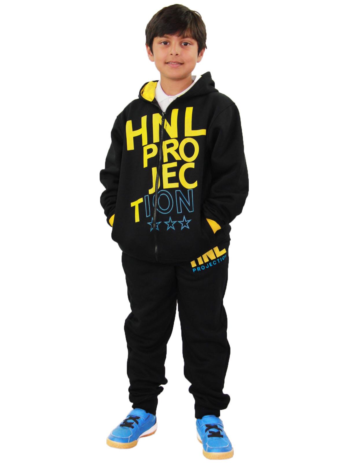 Boys Girls HNL Projection Print Yellow Hoodie Tracksuit