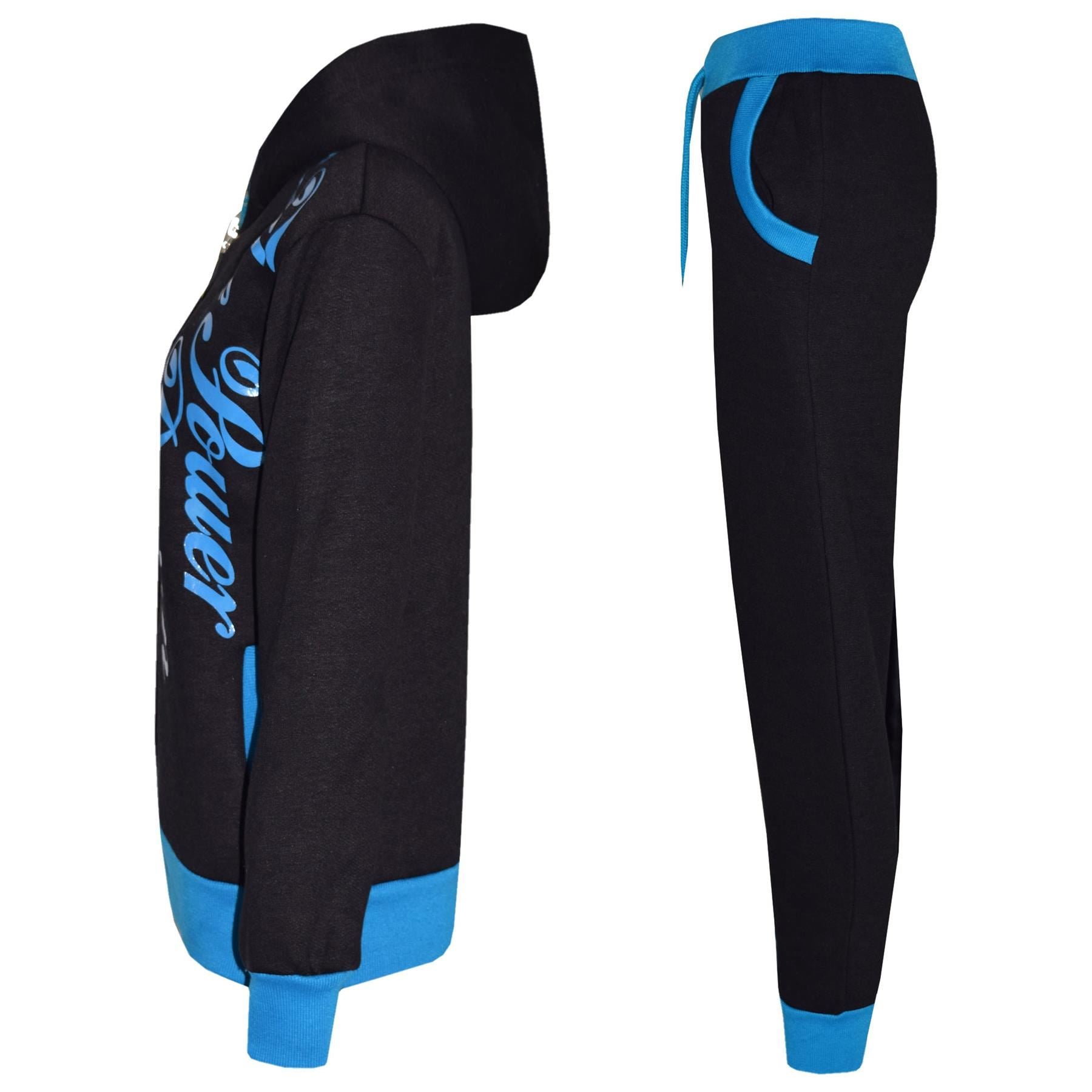 Kids Boys Girls The Power Design Jogger Black & Turquoise Tracksuit