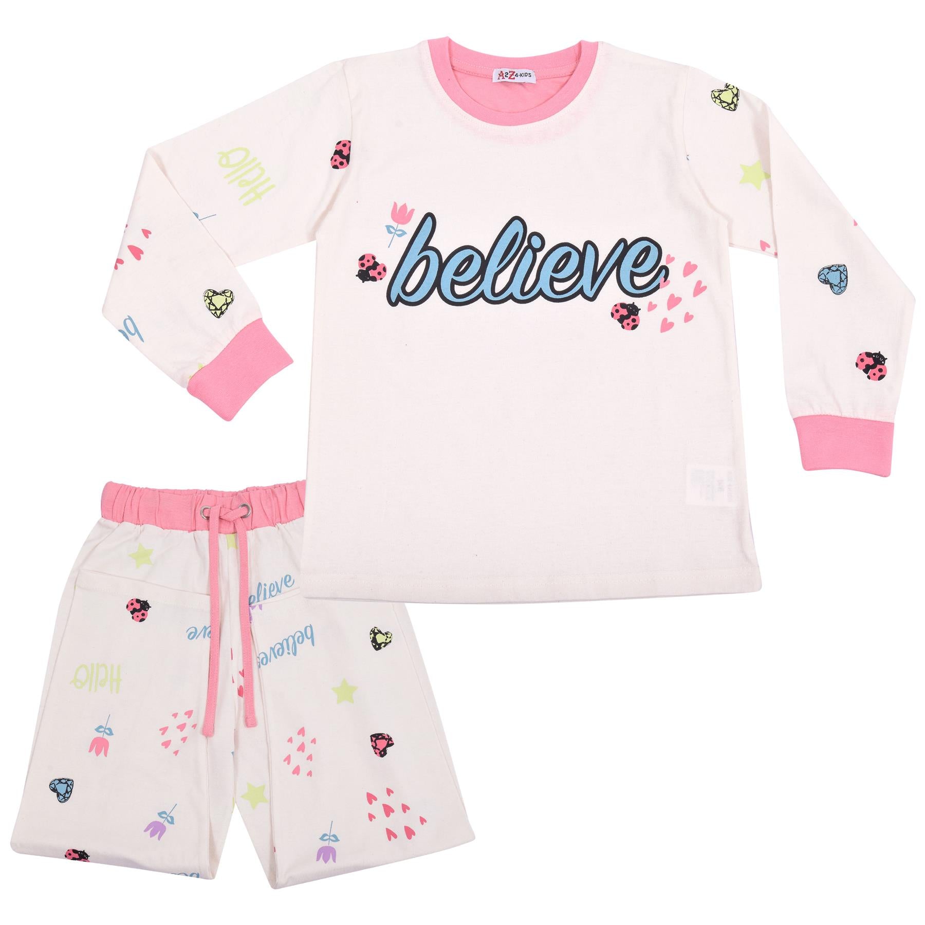 Kids Girls Believe Print White Pyjamas Set - Kids Clothing Store