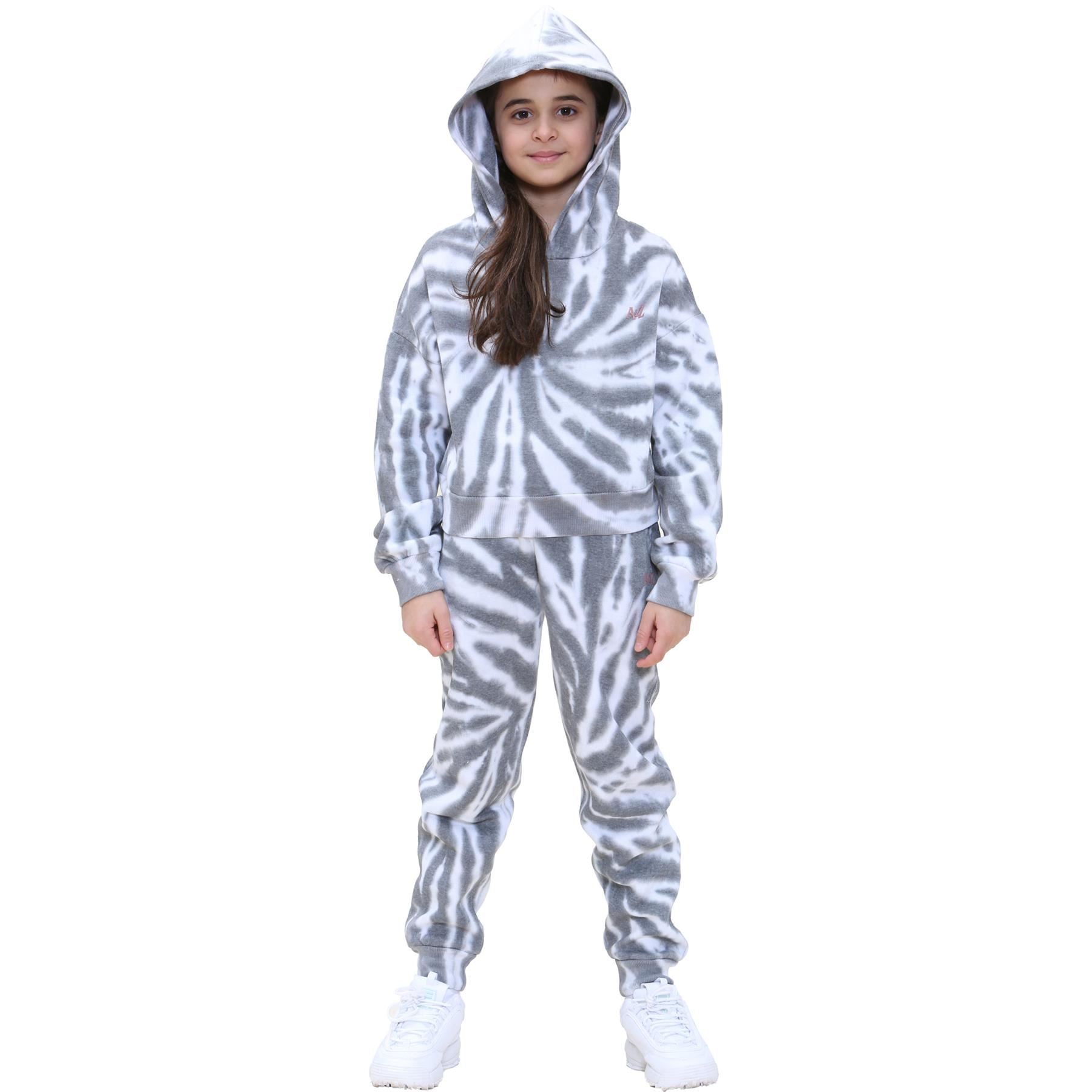 Kids Girls Tie Dye Tracksuit Gym Cropped Hoodie Sweatpants