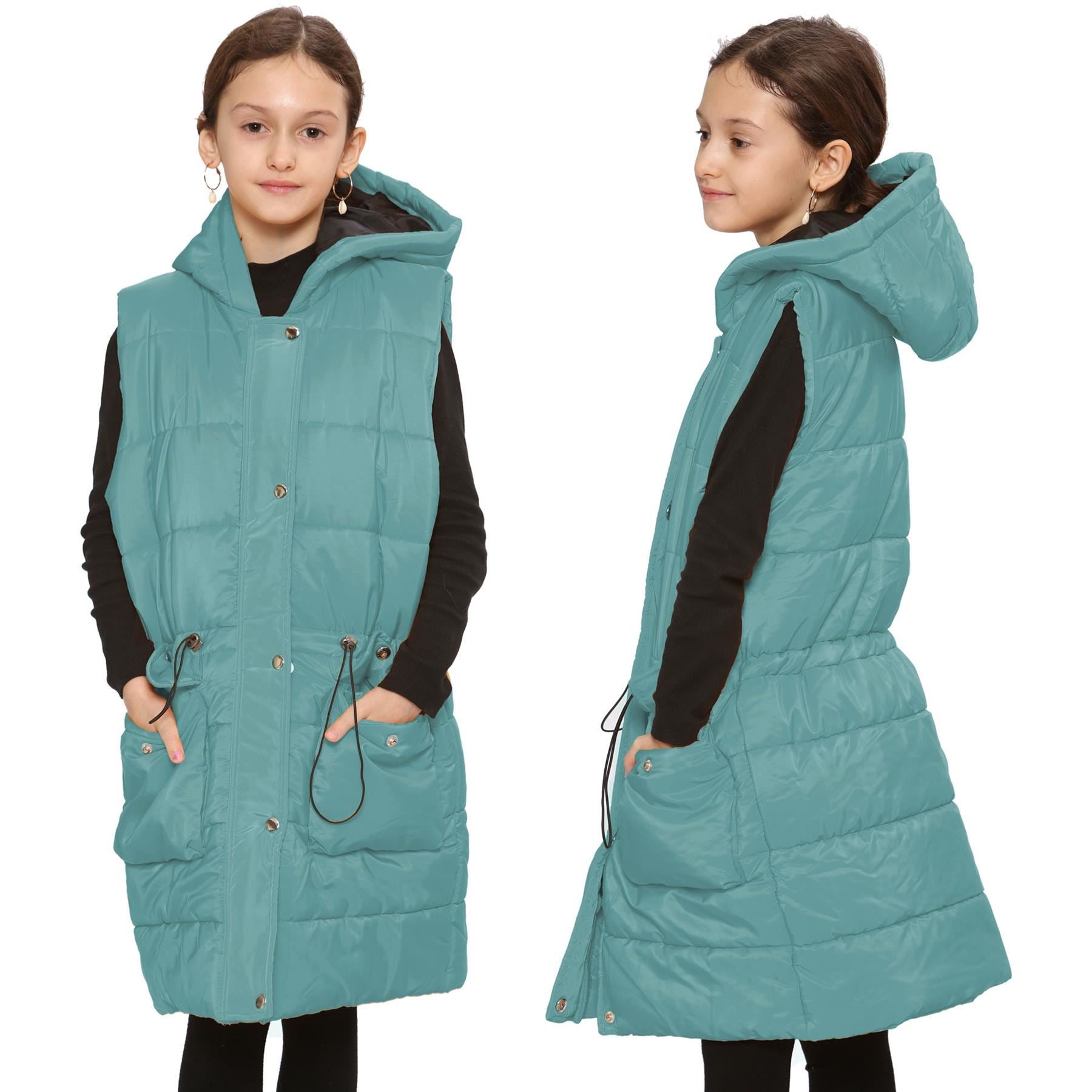 Kids Girls Oversized Gilet Long Line Style Jacket