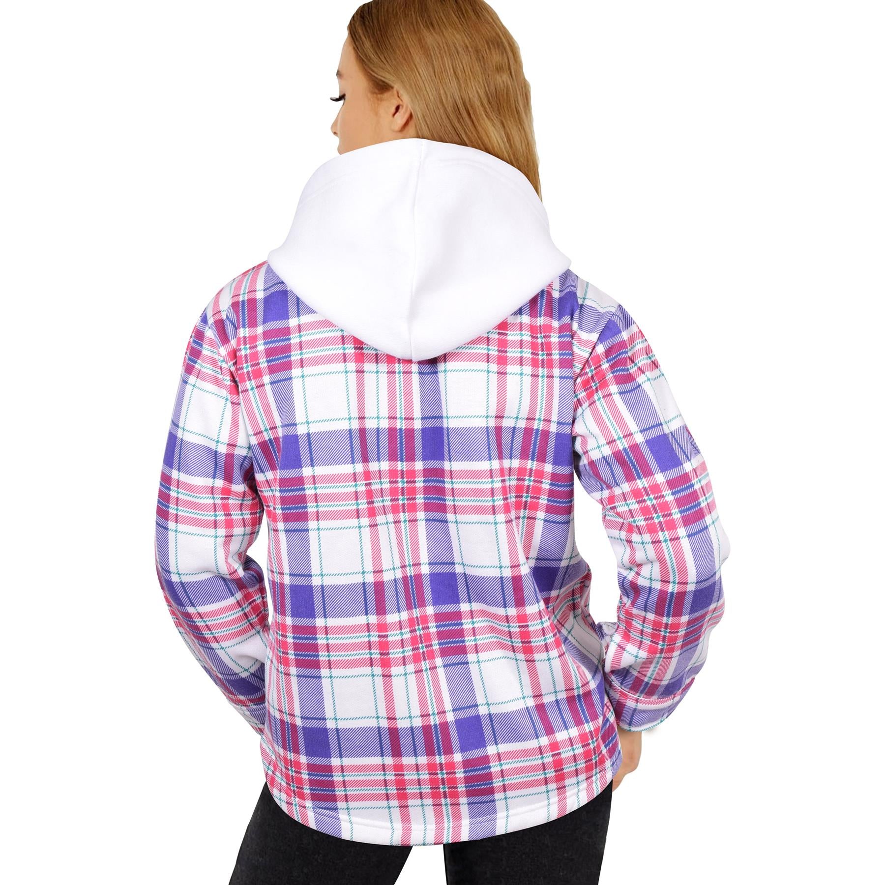 Ladies Shacket Checked Print Oversize Hooded Coat