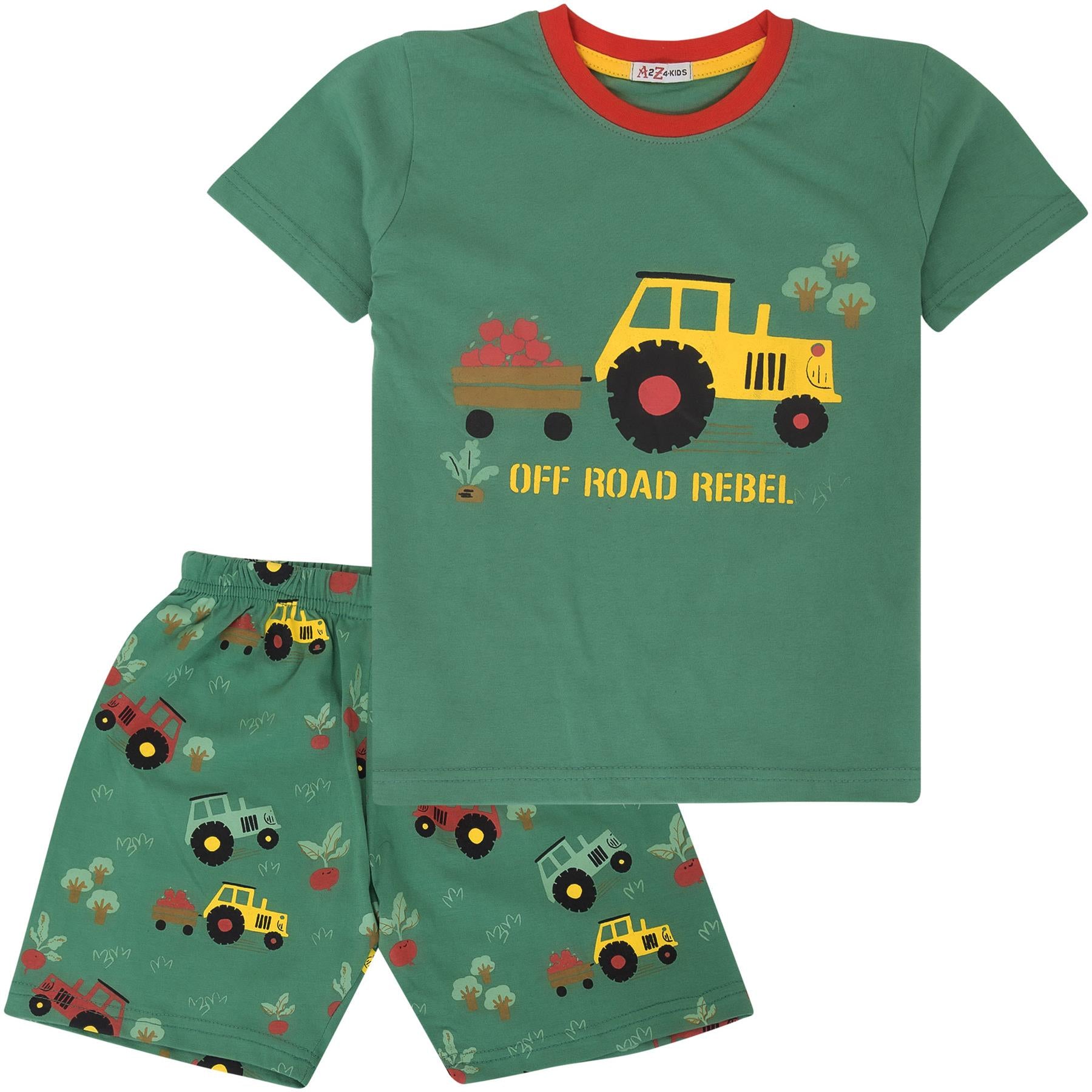 Kids Girls Boys Tractor Print Green Pyjama Set