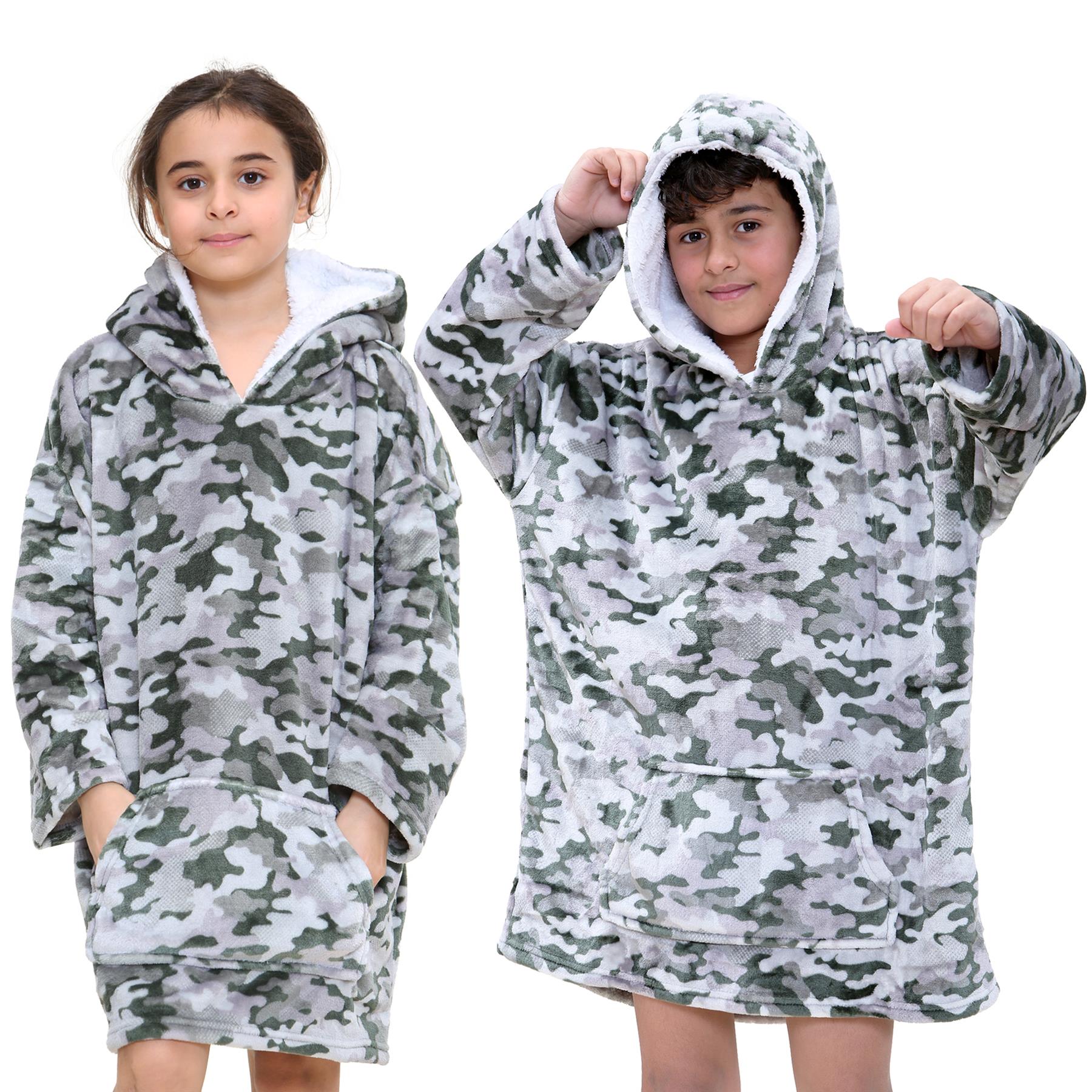 Kids Girls Boys Oversized Hoodie Camouflage Print Fleece Snuggle