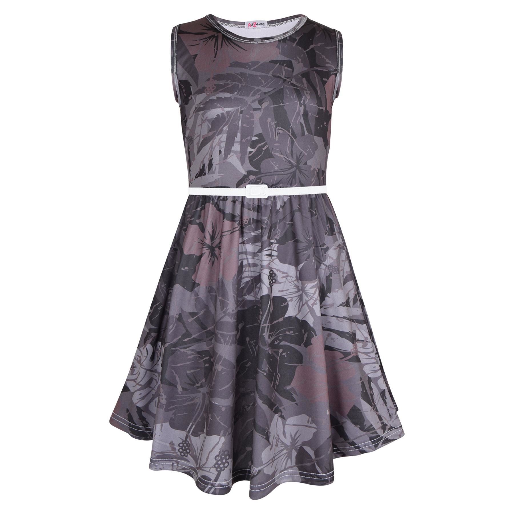 Kids Girls Sleeveless Camo Leaf Print Skater Dress