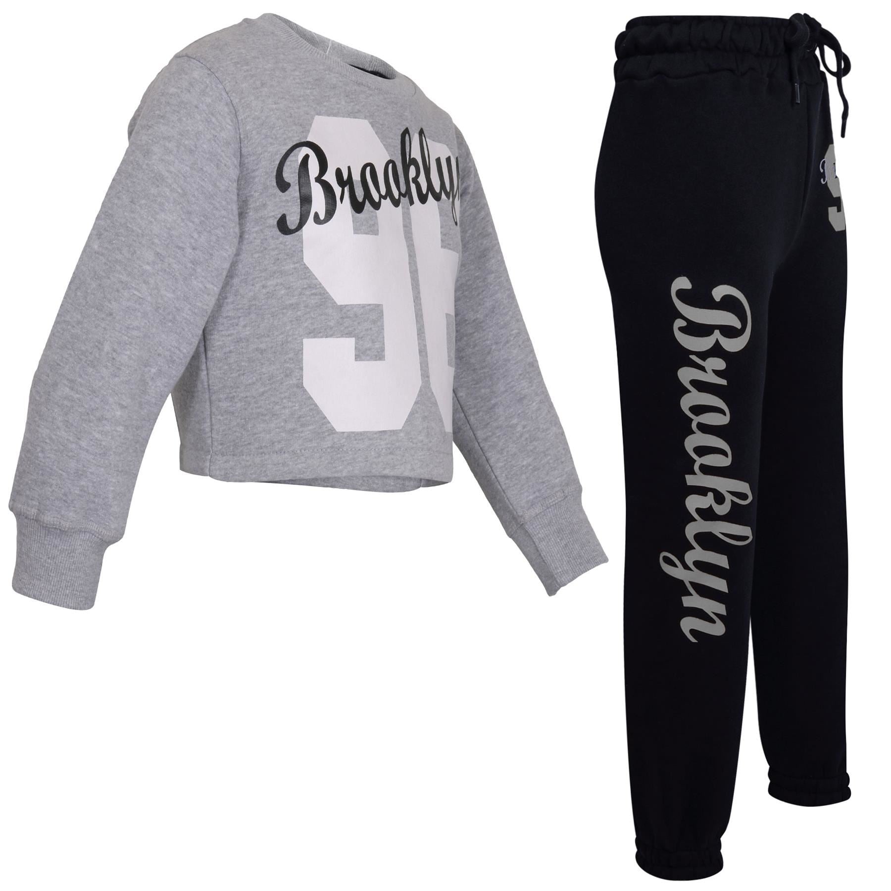 Kids Girls Crop Top Trouser 2 Piece Tracksuit