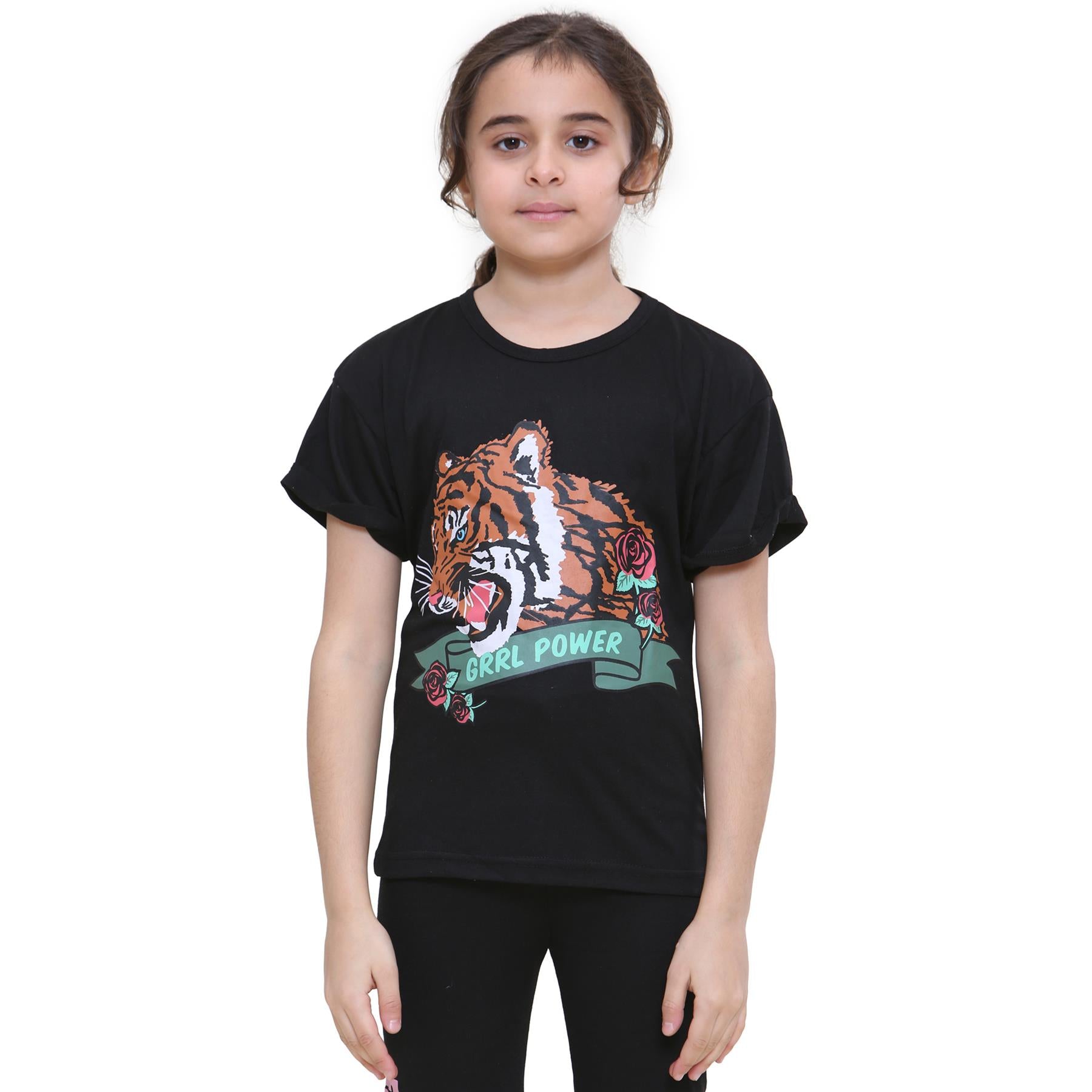 Kids Girls T Shirt Grrl Power Printed Black Summer Top