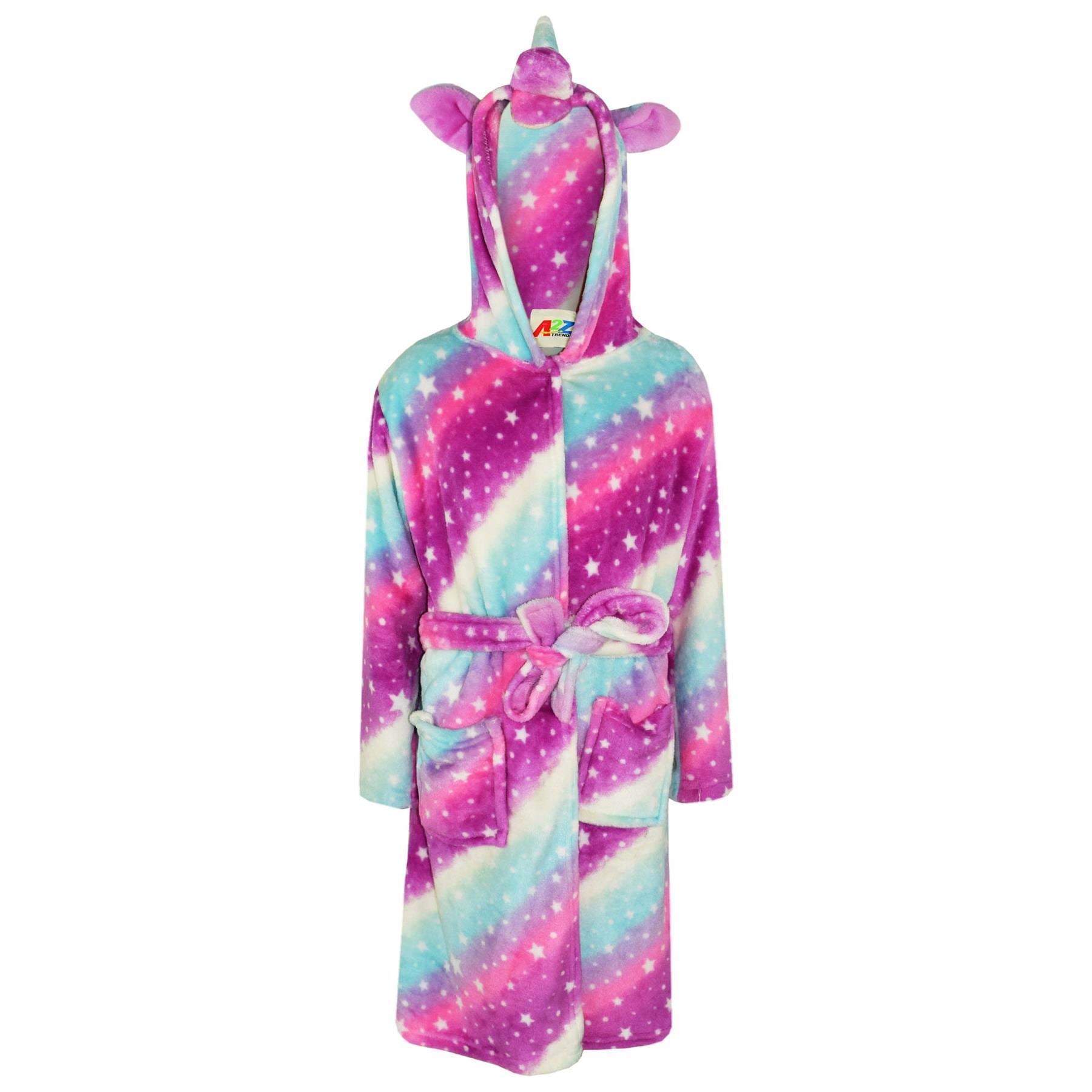 Kids Girls Boys Super Soft 3D Animal Unicorn Pink Galaxy Hooded Bathrobe