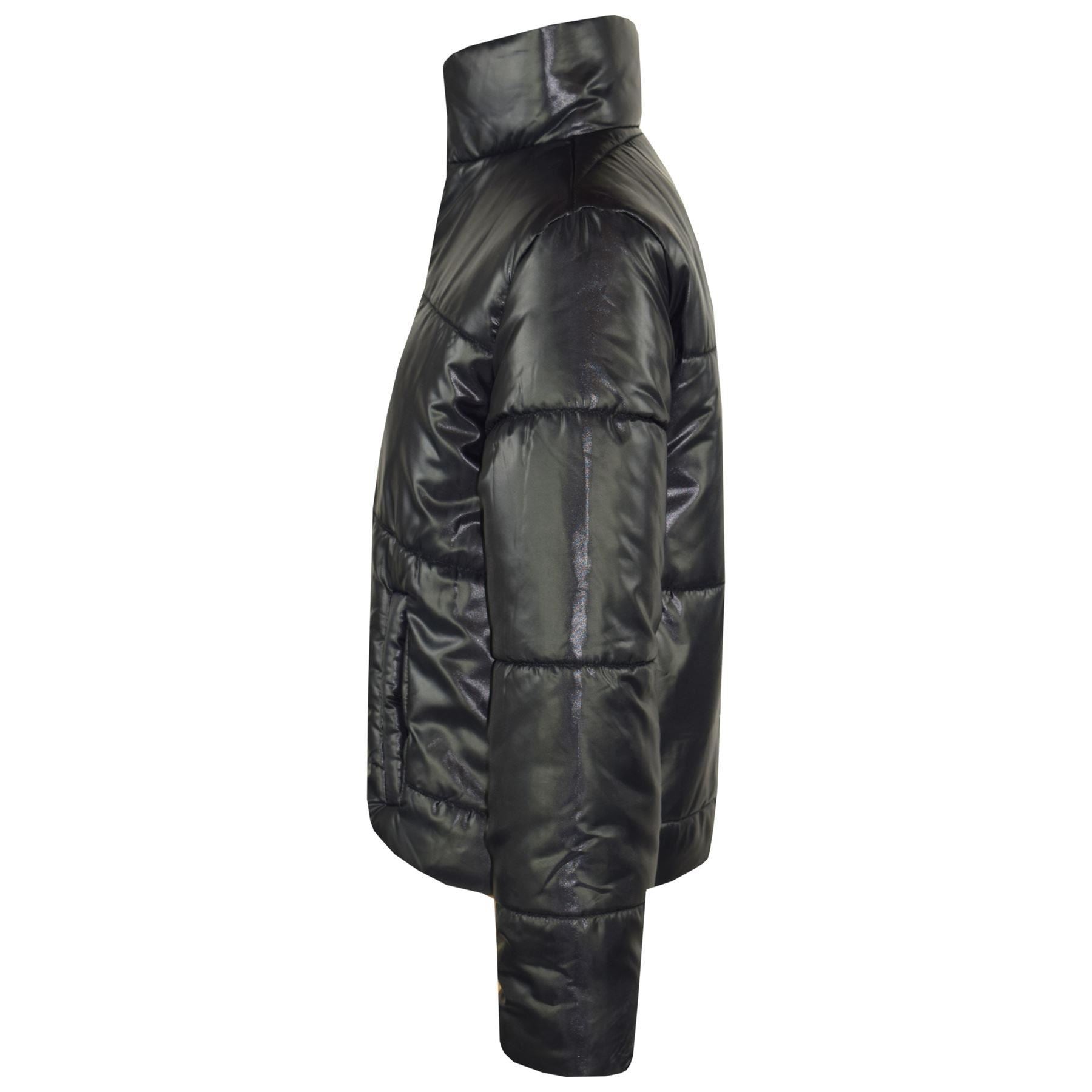 Girls Black Wetlook Padded Quilted Puffer Jacket - Kids Clothing Store