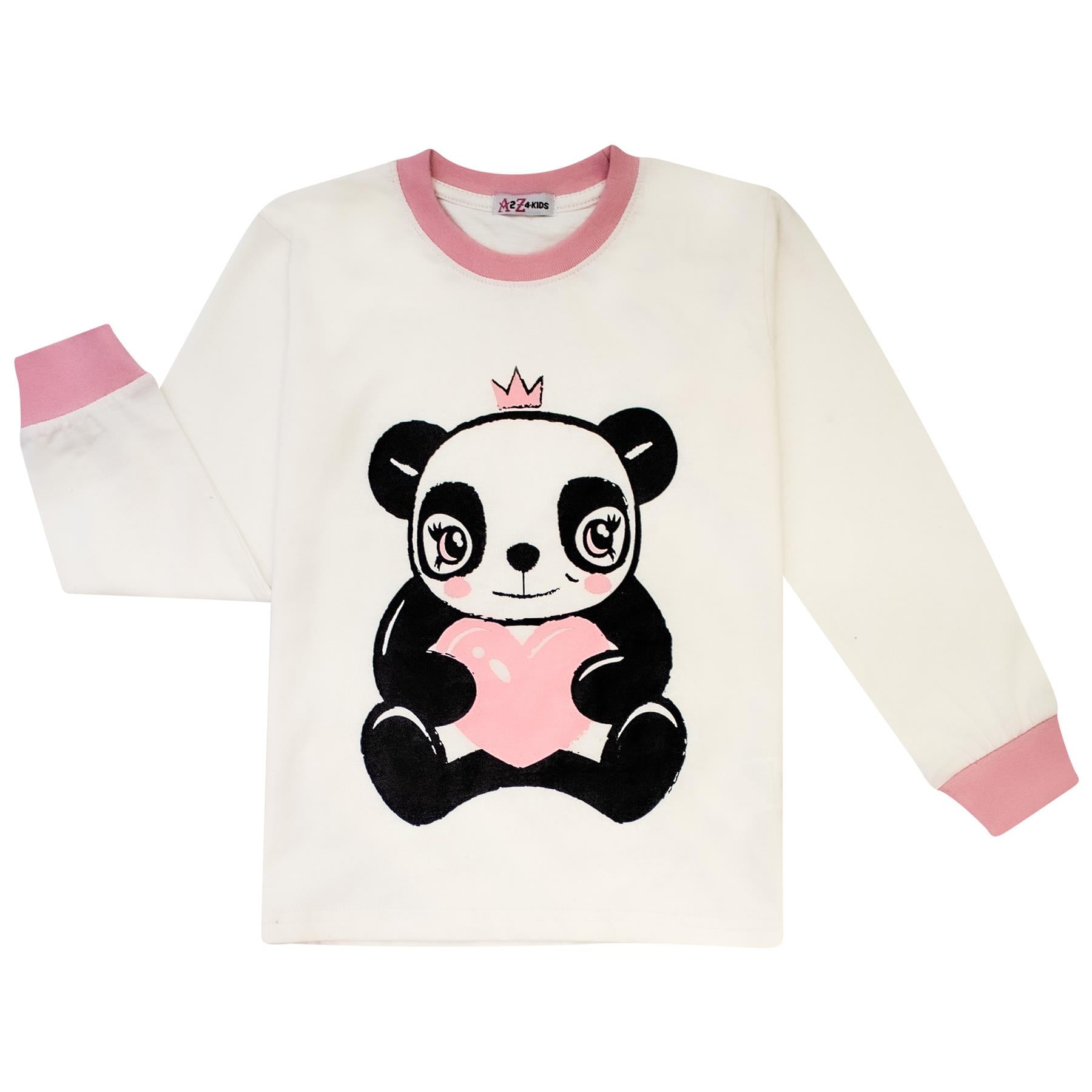 Kids Girls Boys Christmas Pyjamas Panda Animal Print Baby Pink Lounge Suit