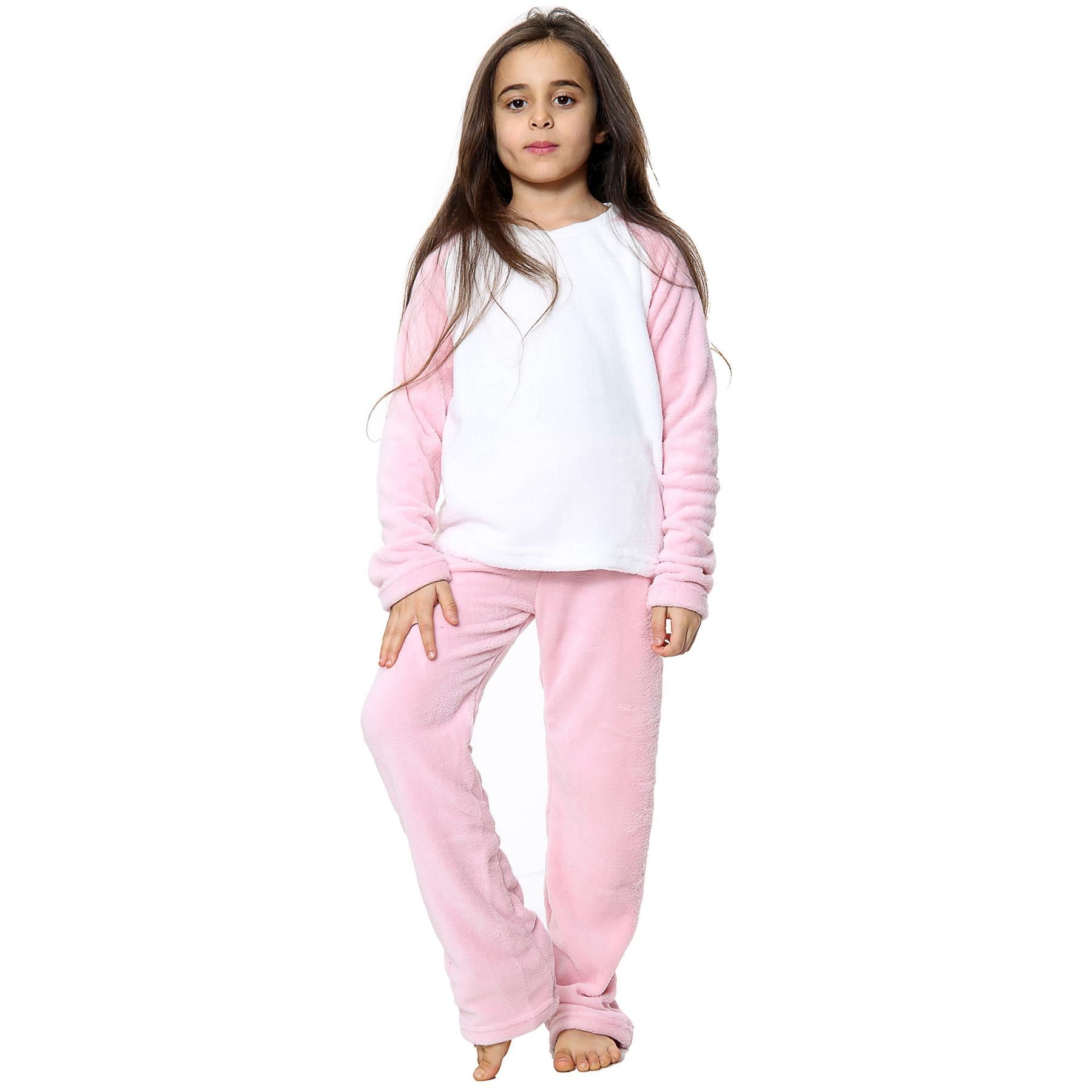 Girls Boys Baby Pink Plain Fleece Pyjamas.