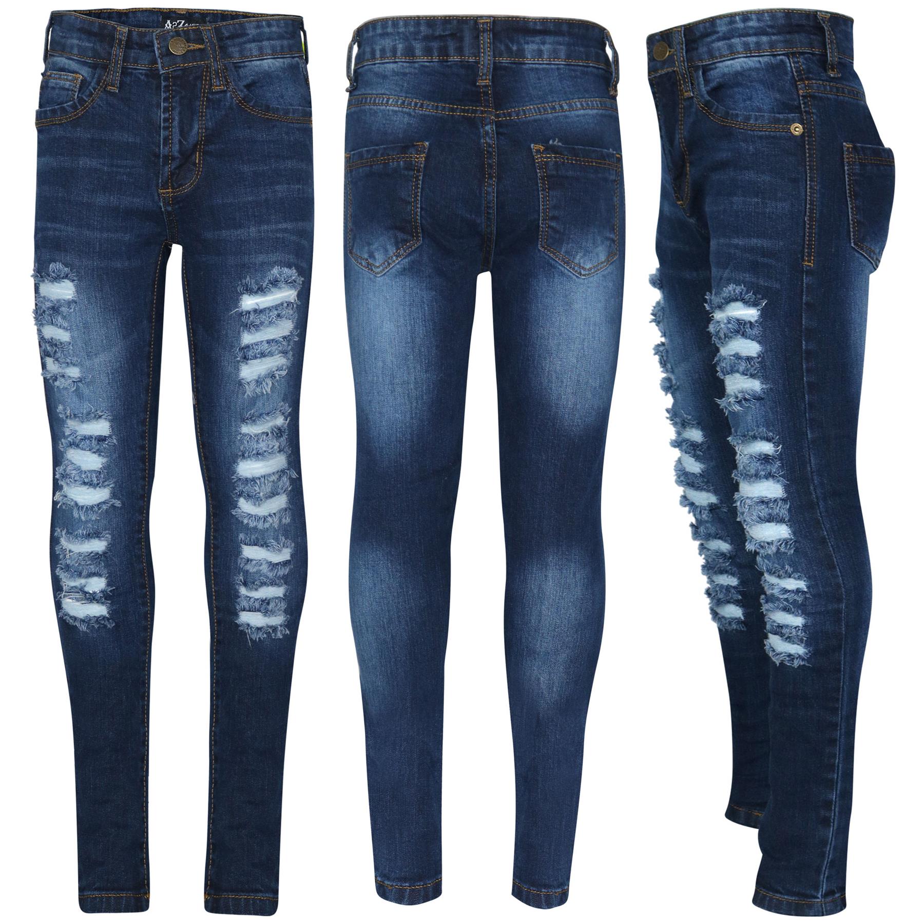 Girls Denim Ripped Skinny Jeans Lightweight Pants