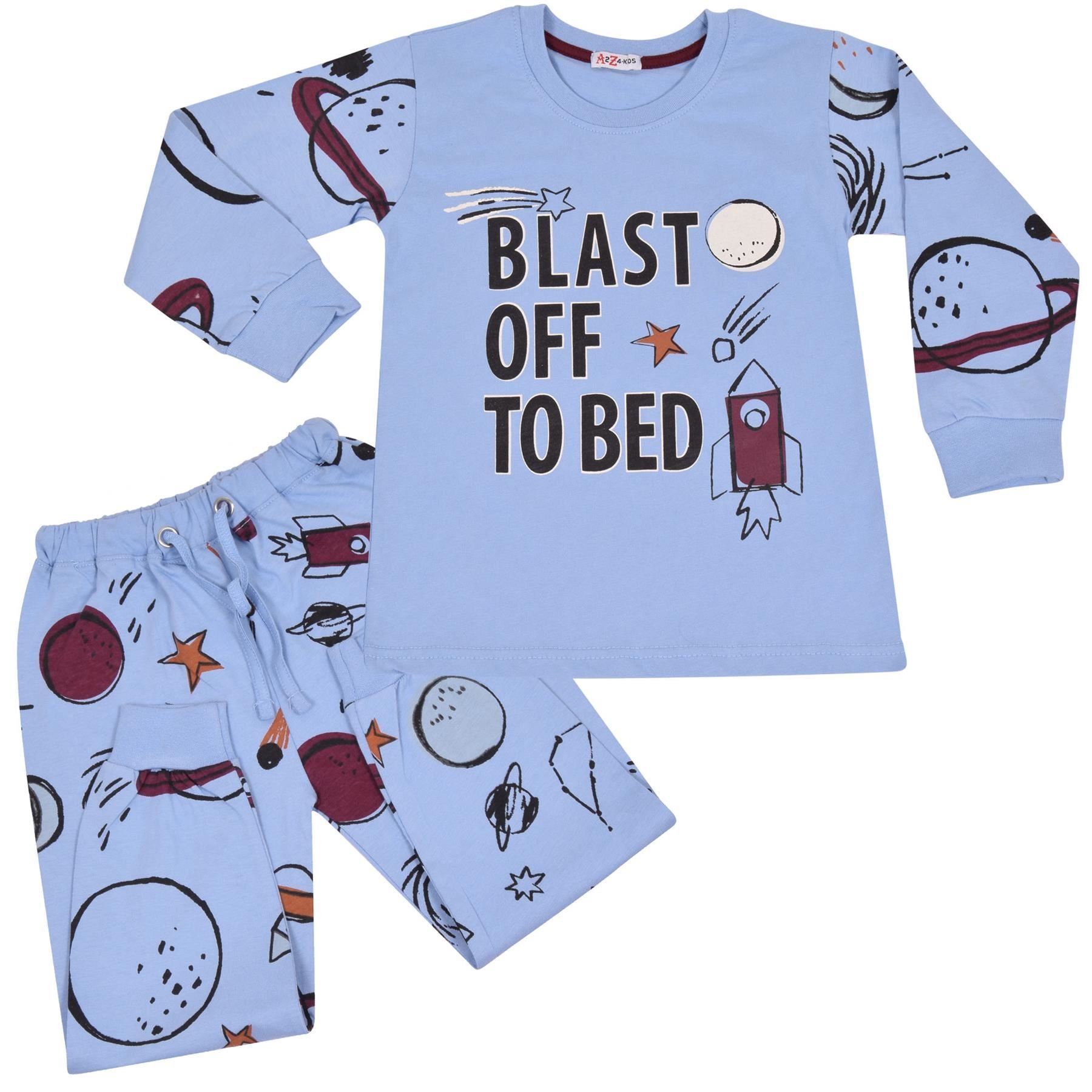 Kids Girls Boys Blast Off To Bed Print Pyjamas Set - Kids Clothing Store