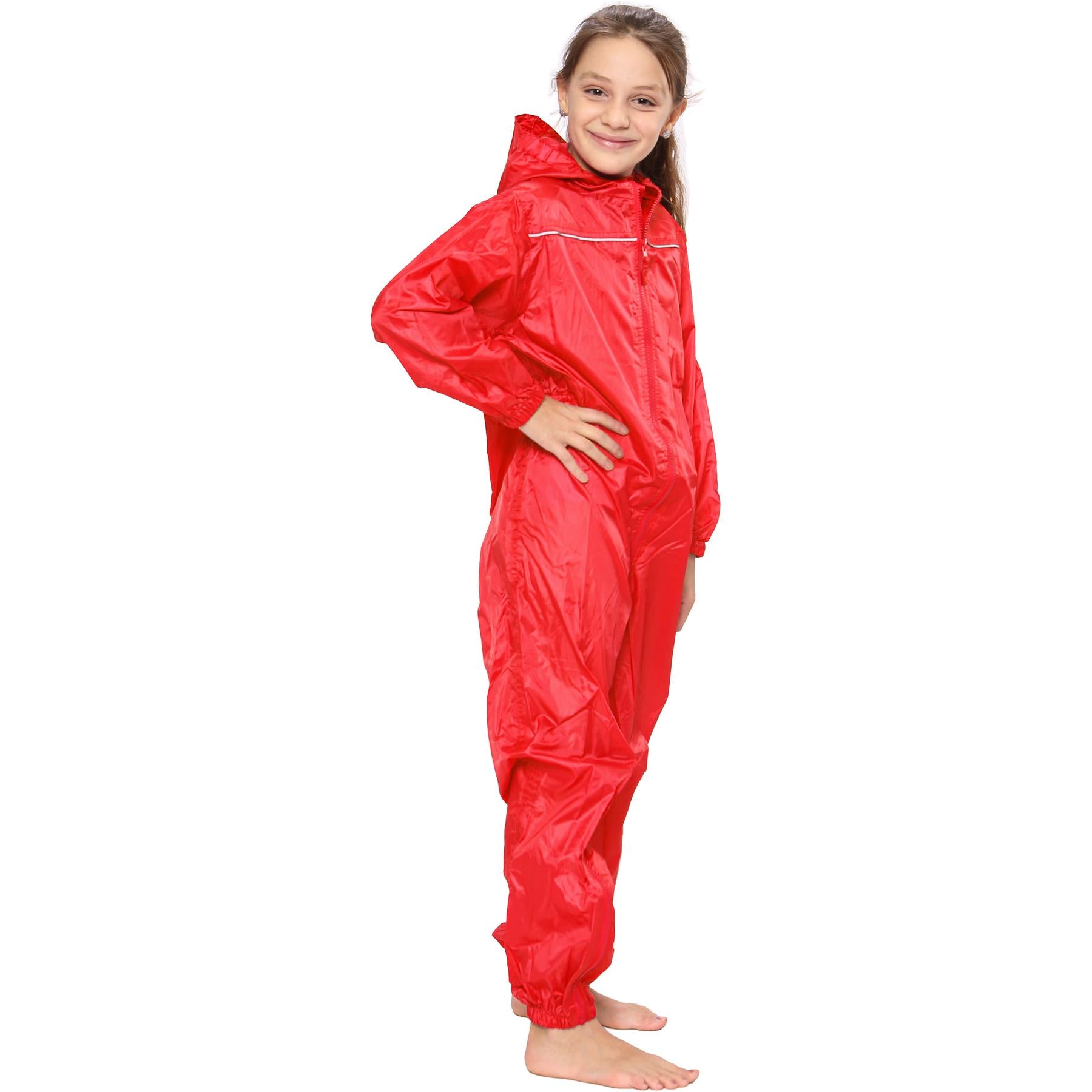 Unisex Raincoat Kids Red Puddle Suit Rainwear Waterproof Hooded Rainsuit