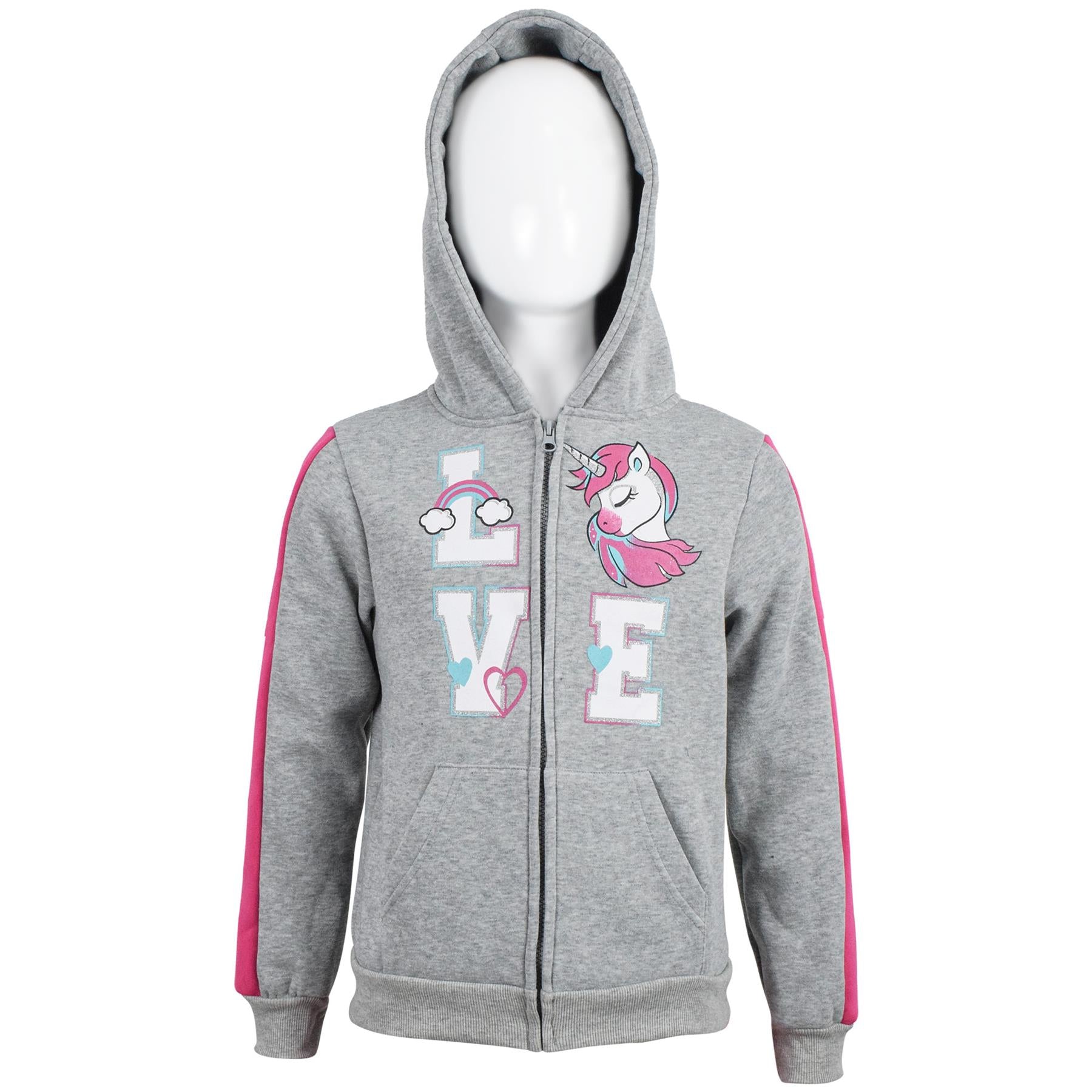 Kids Girls Love Tracksuit Fleece Zipper Hoodie Trouser 2 Piece Suit