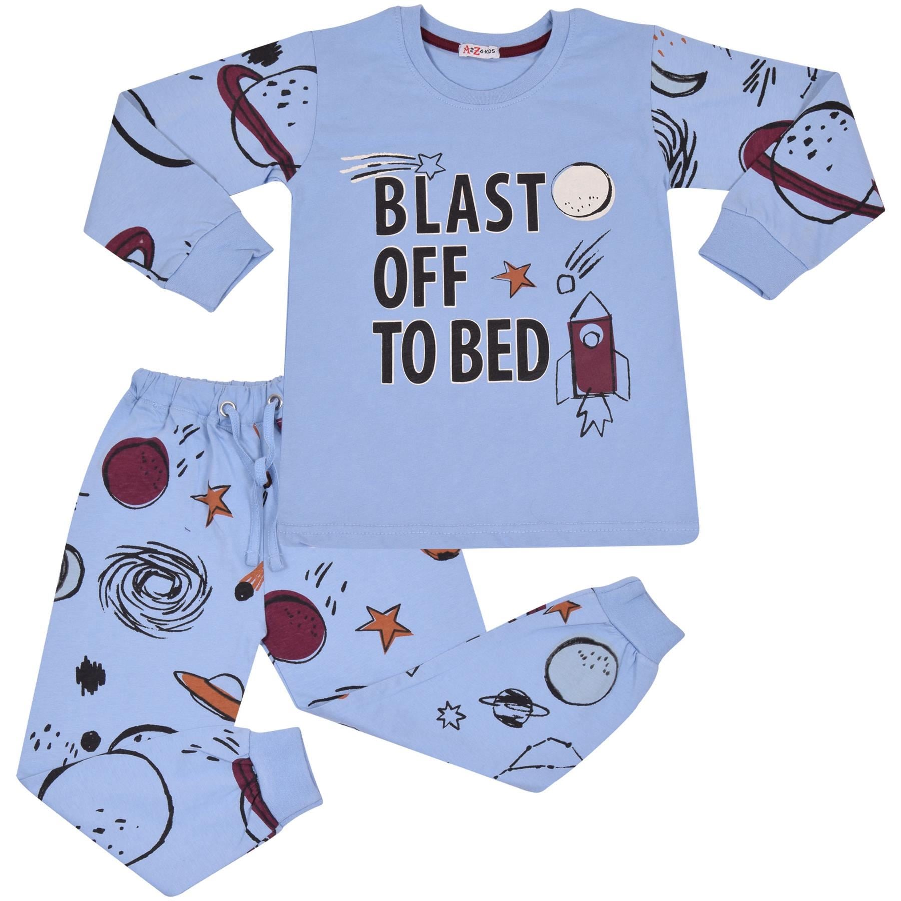 Kids Girls Boys Blast Off To Bed Print Pyjamas Set - Kids Clothing Store