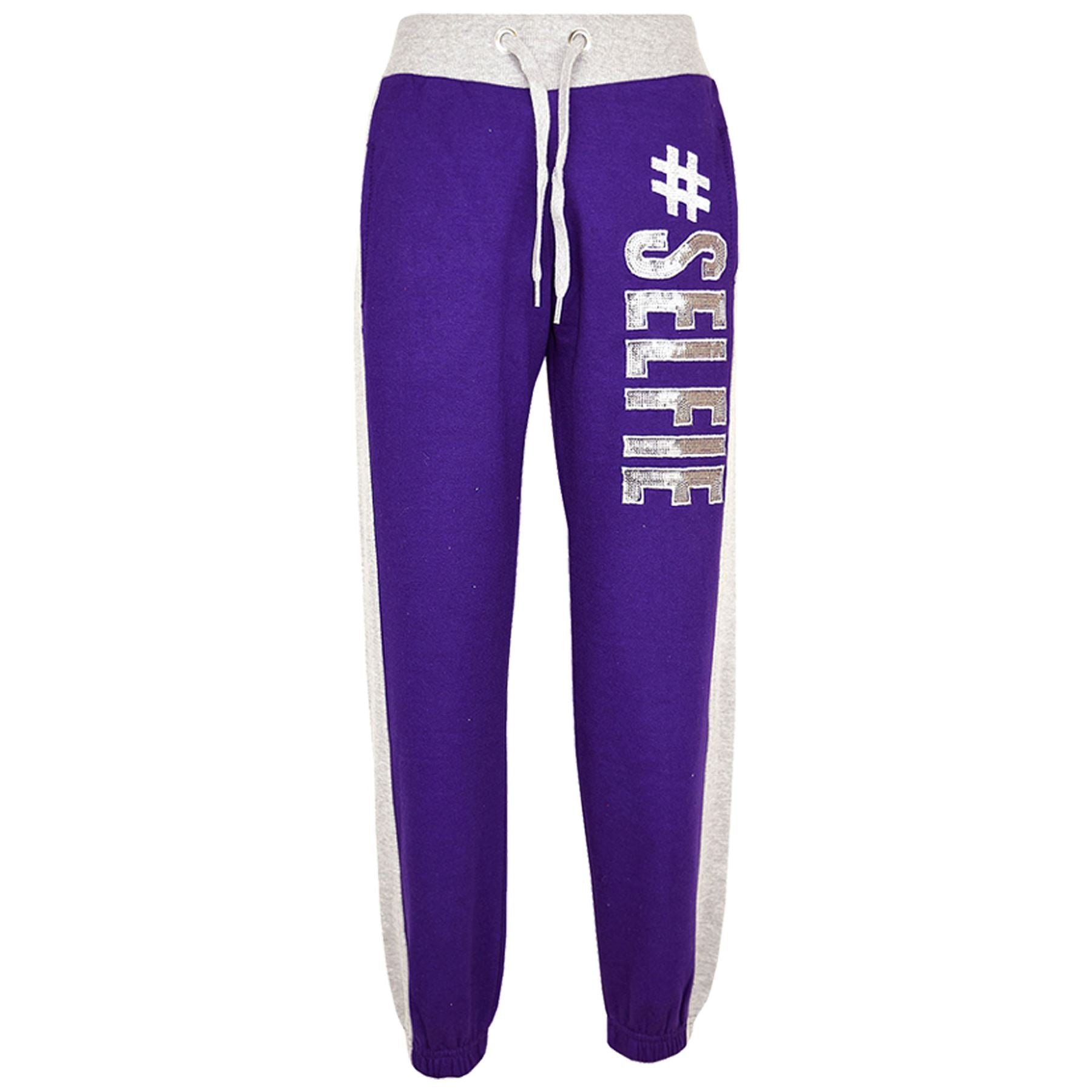 Girls #SELFIE Sequin Embroidered Purple & Grey Tracksuit