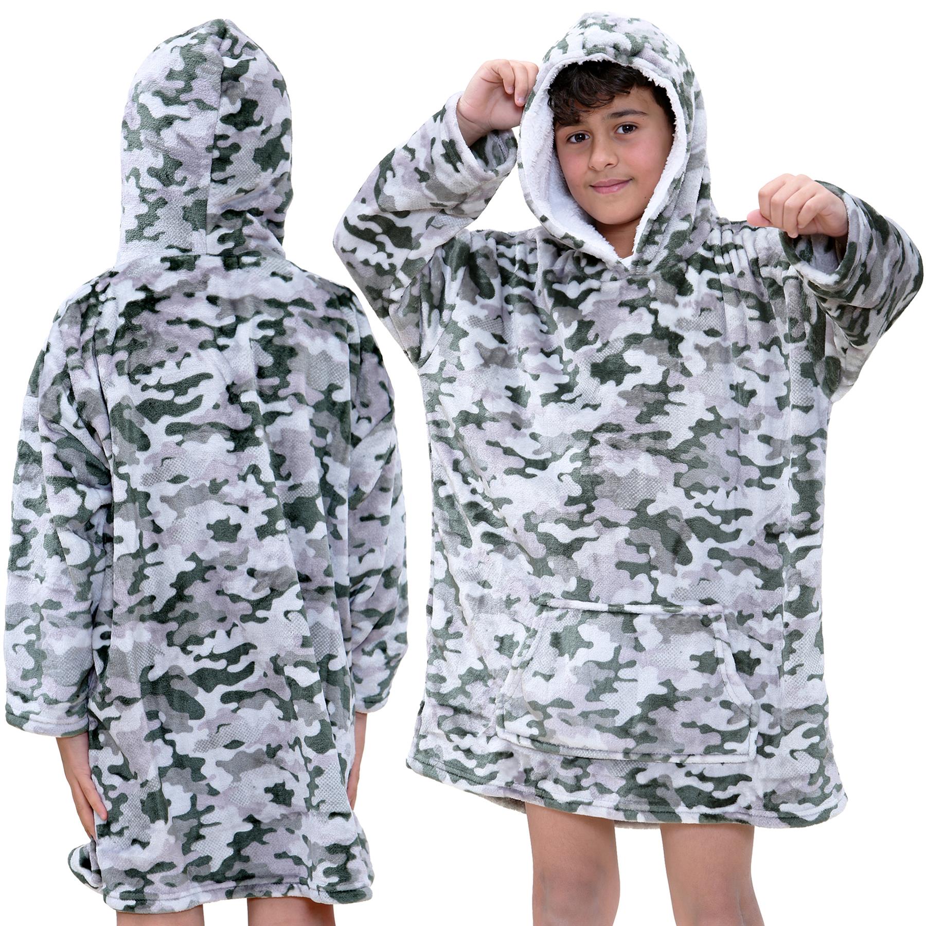 Kids Girls Boys Oversized Hoodie Camouflage Print Fleece Snuggle