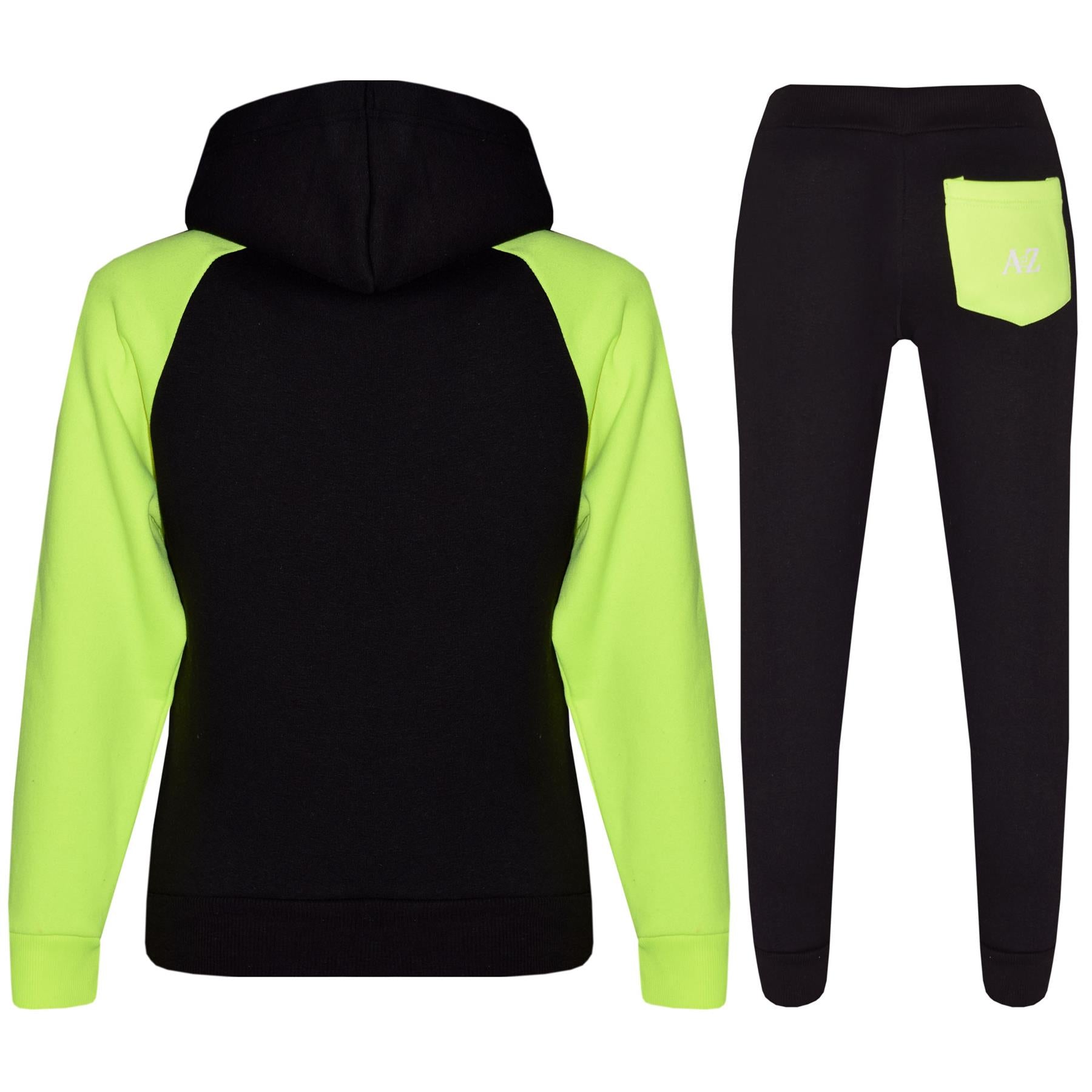 Kids Unisex Pedal Power Print Hooded Black And Neon Green Tracksuit