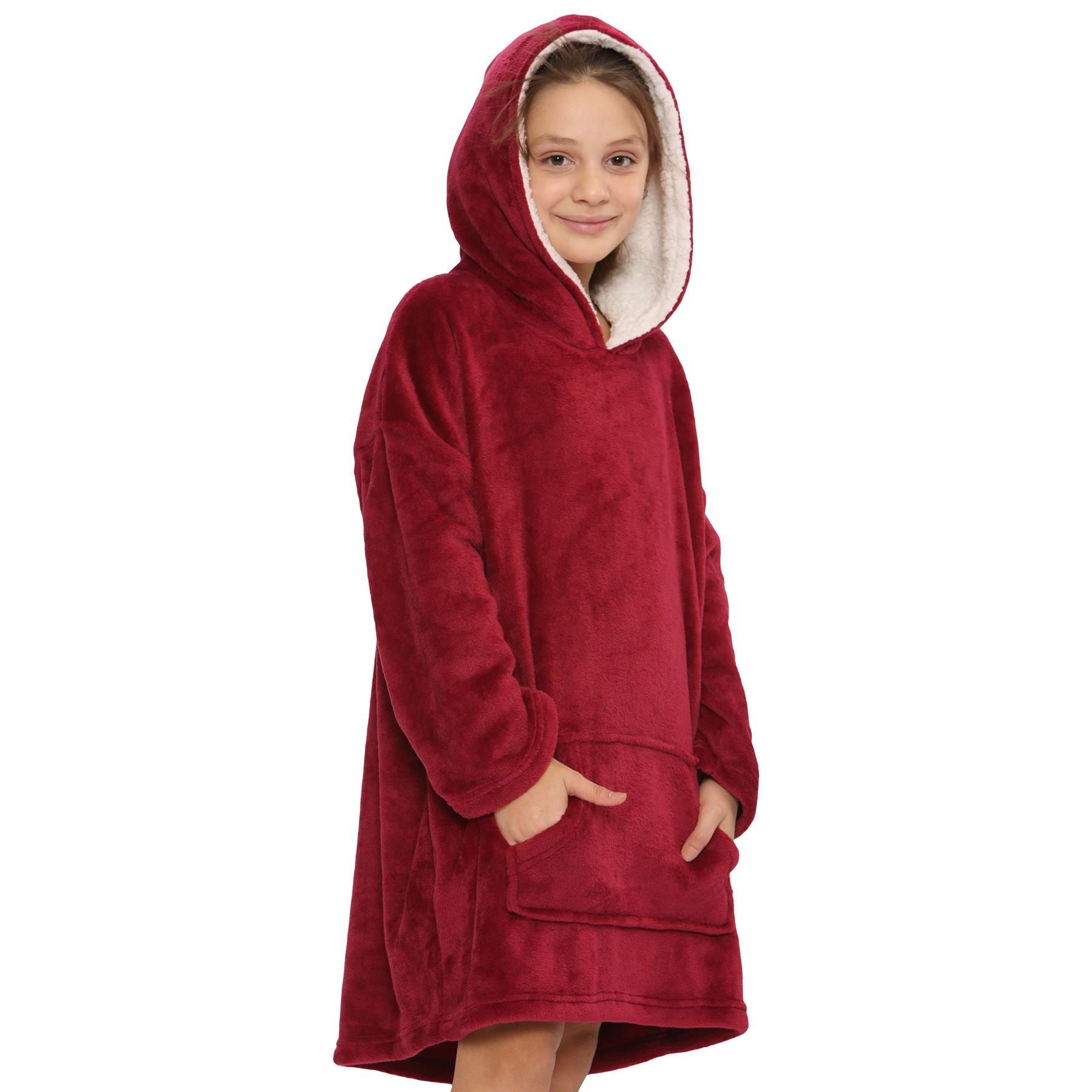 Kids Unisex Oversized Hoodie Red Snuggle Blanket Super Soft Warm Fleece