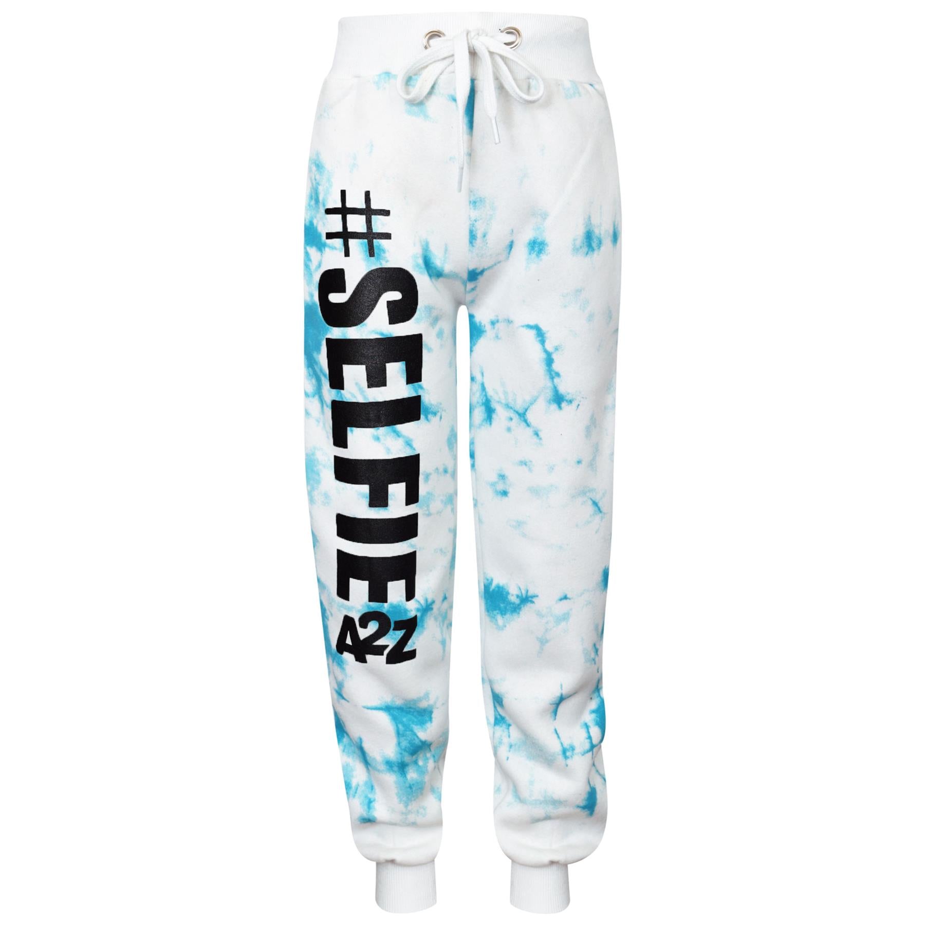 Kids Girls #Selfie Printed Hooded Crop Top & Bottom Jogging Suit