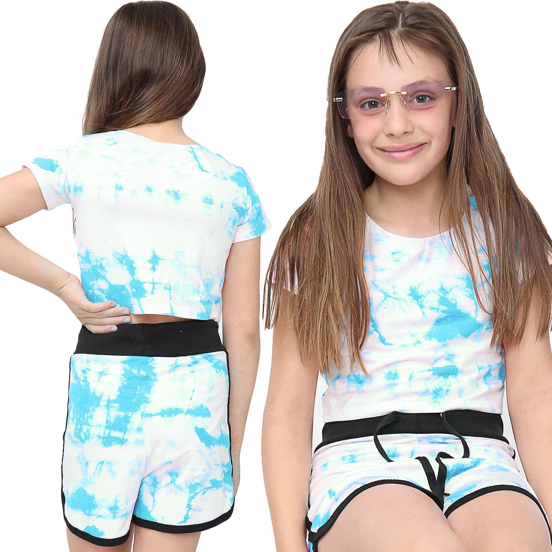 Girls Tie Dye Print Summer Top & Hot Shorts Set