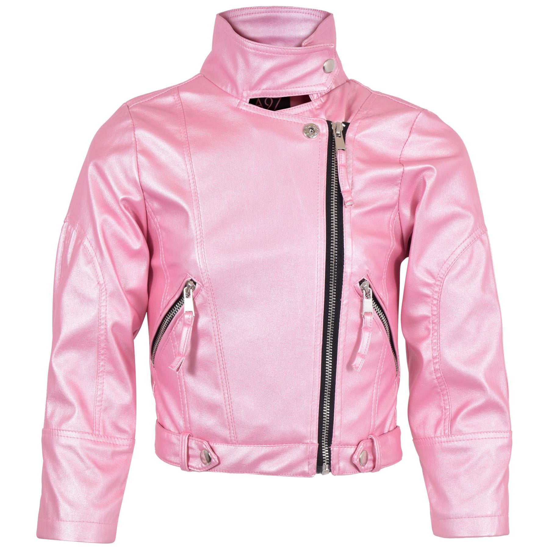 PU Leather Jacket Waterproof Baby Pink Coat For Girls