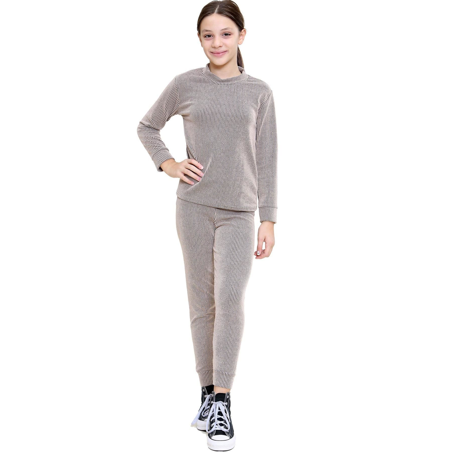 Kids Girls Ribbed Top & Bottom Tracksuit Lounge Wear Set