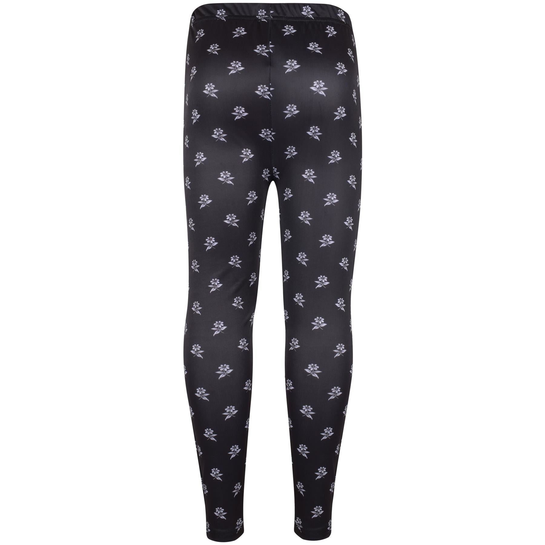 Girls Daisy Floral Print Black Soft Stretchy Fashion Leggings