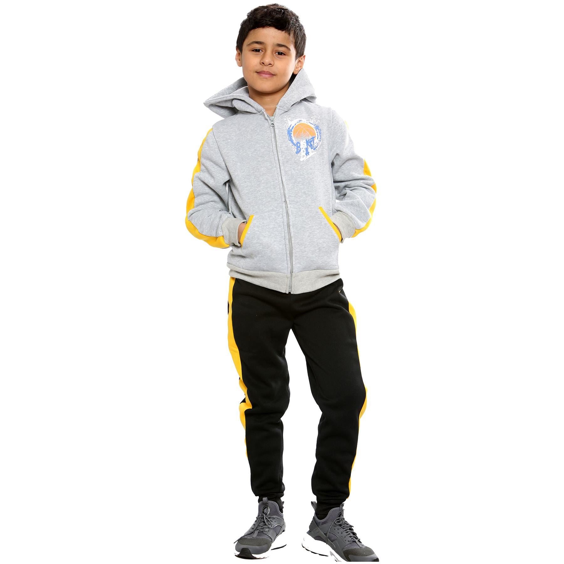 Kids Boys Hoodie Trouser 2 Piece Black Basketball Tracksuit