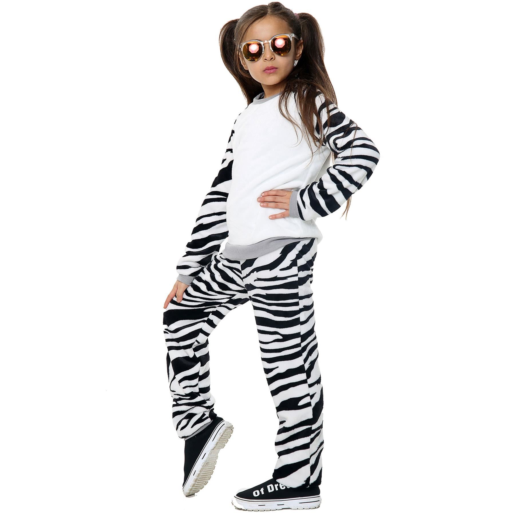 Kids Zebra Print Sleeve Pyjamas Sleepsuit Costume For Girls Boys Age 5-13