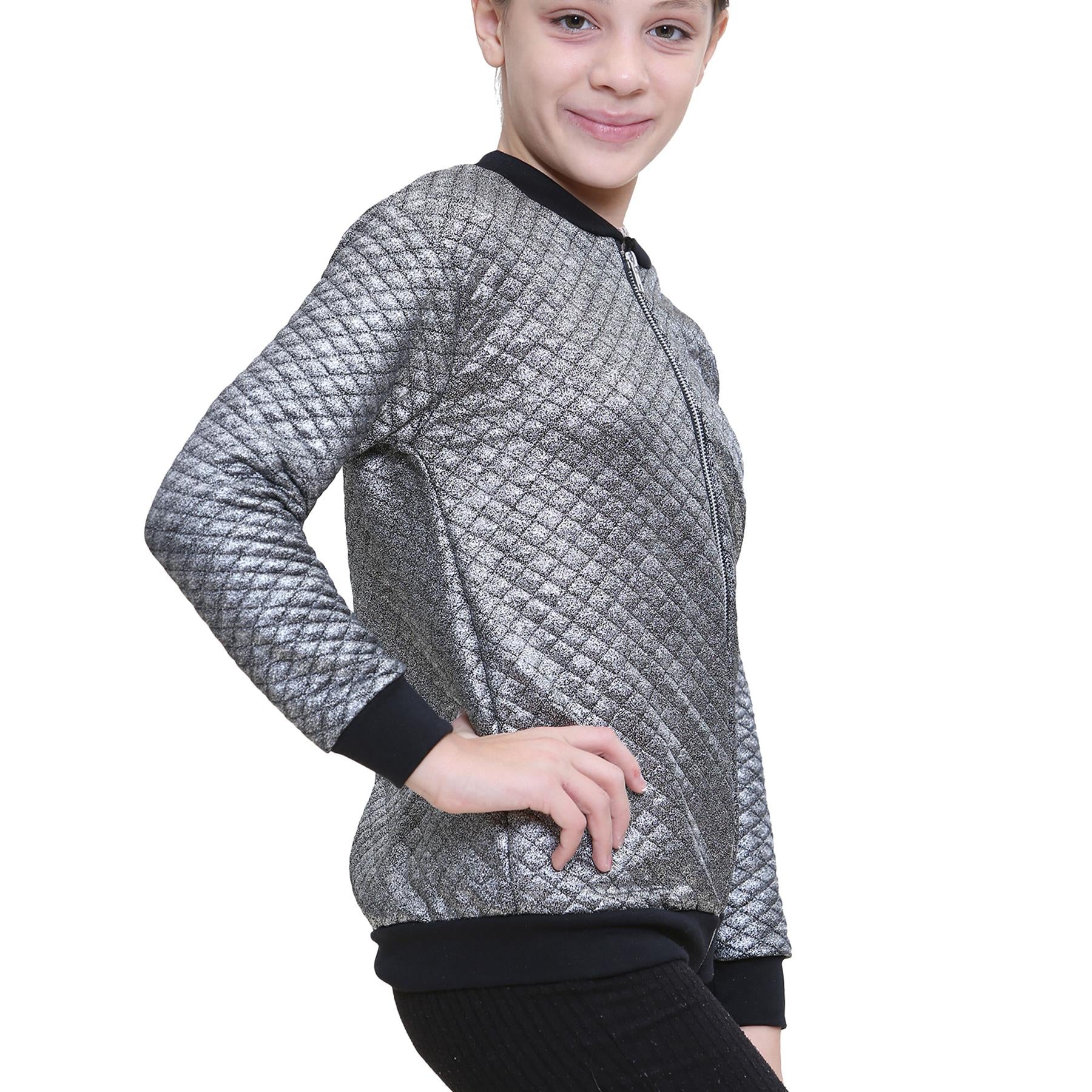 Kids Girls Shiny Silver Quilted Padded Fashion Jacket