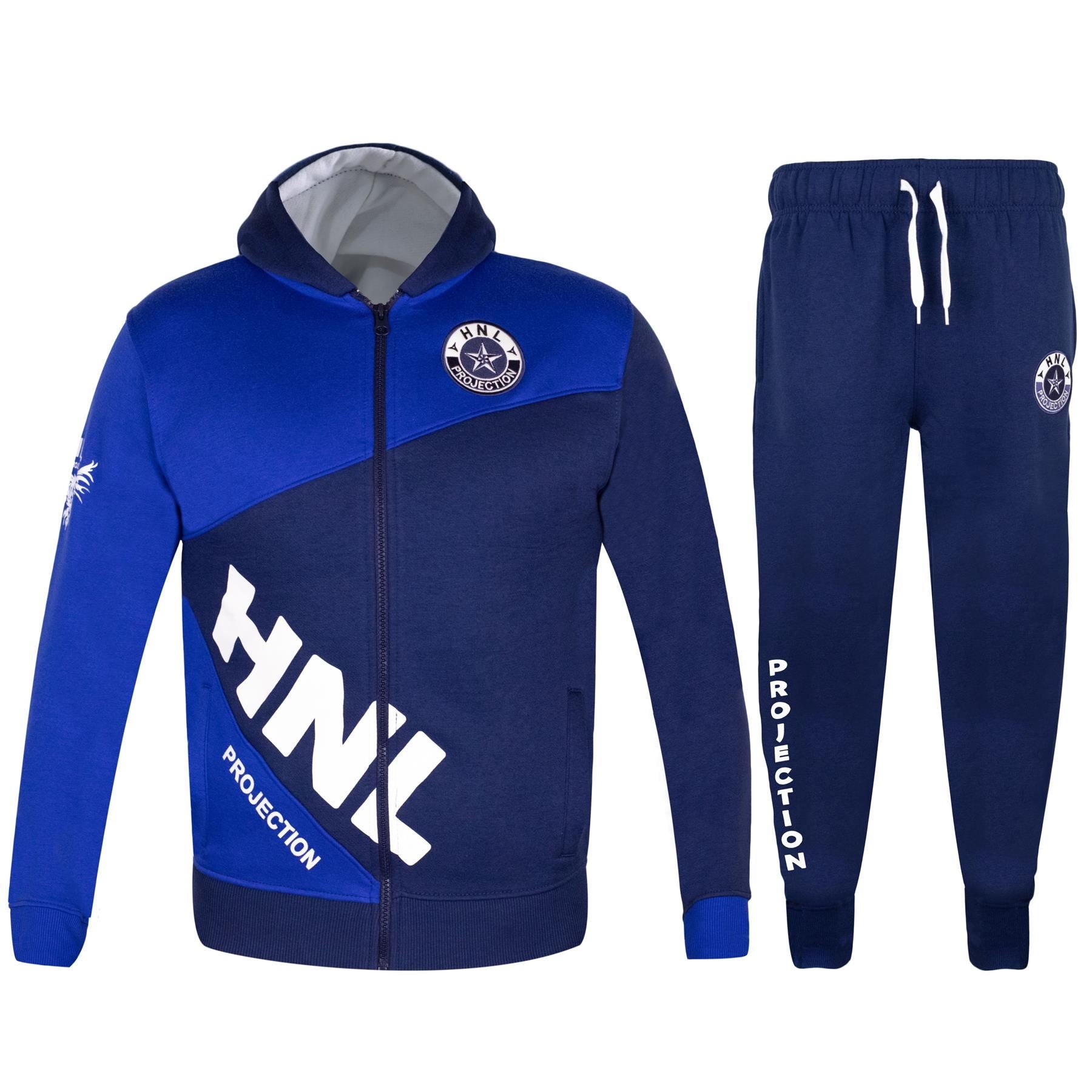 Kids Boys Girls Unisex Tracksuit Indigo & Blue HNL Zipped Hoodie Bottom Joggers