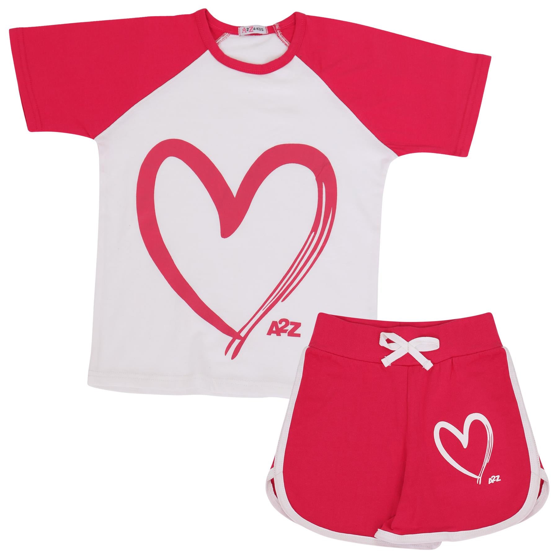 A2Z 4 Kids Girls T-shirt Top Shorts Set Summer Outfits Raglan Style 2 Piece Sets