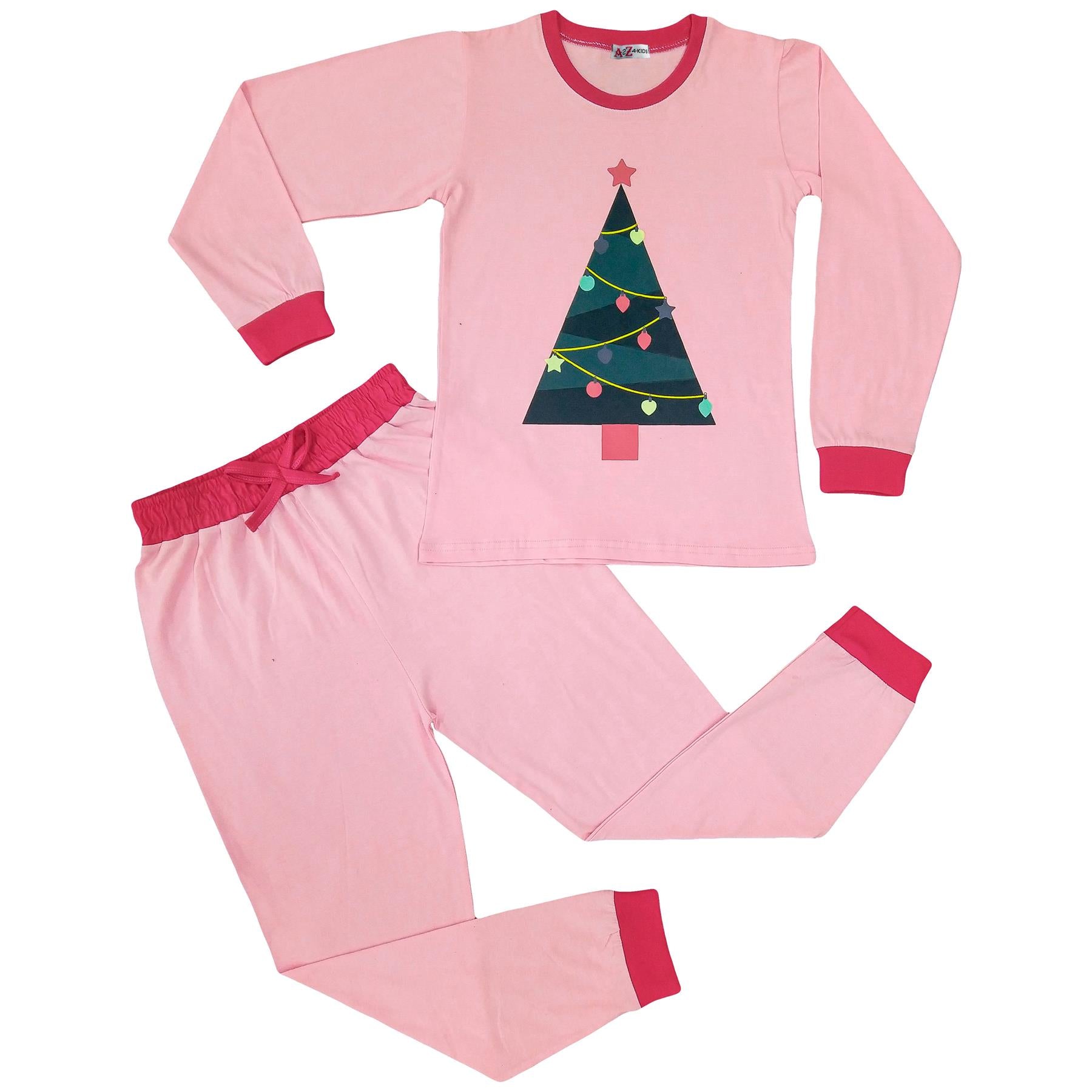 Kids Girls Christmas Baby Pink Tree Print Pyjamas Set - Kids Clothing Store