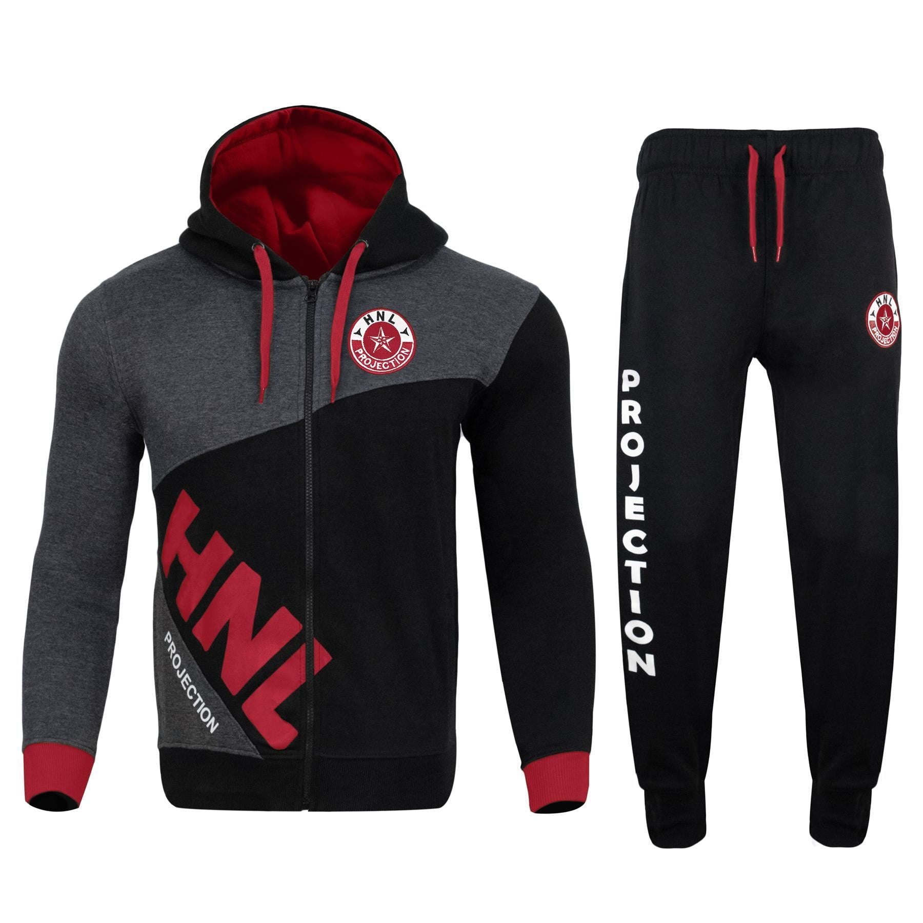 Mens Fashion Full Tracksuit HNL Print Fleece Zipped Hooded Top & Jogging Bottoms