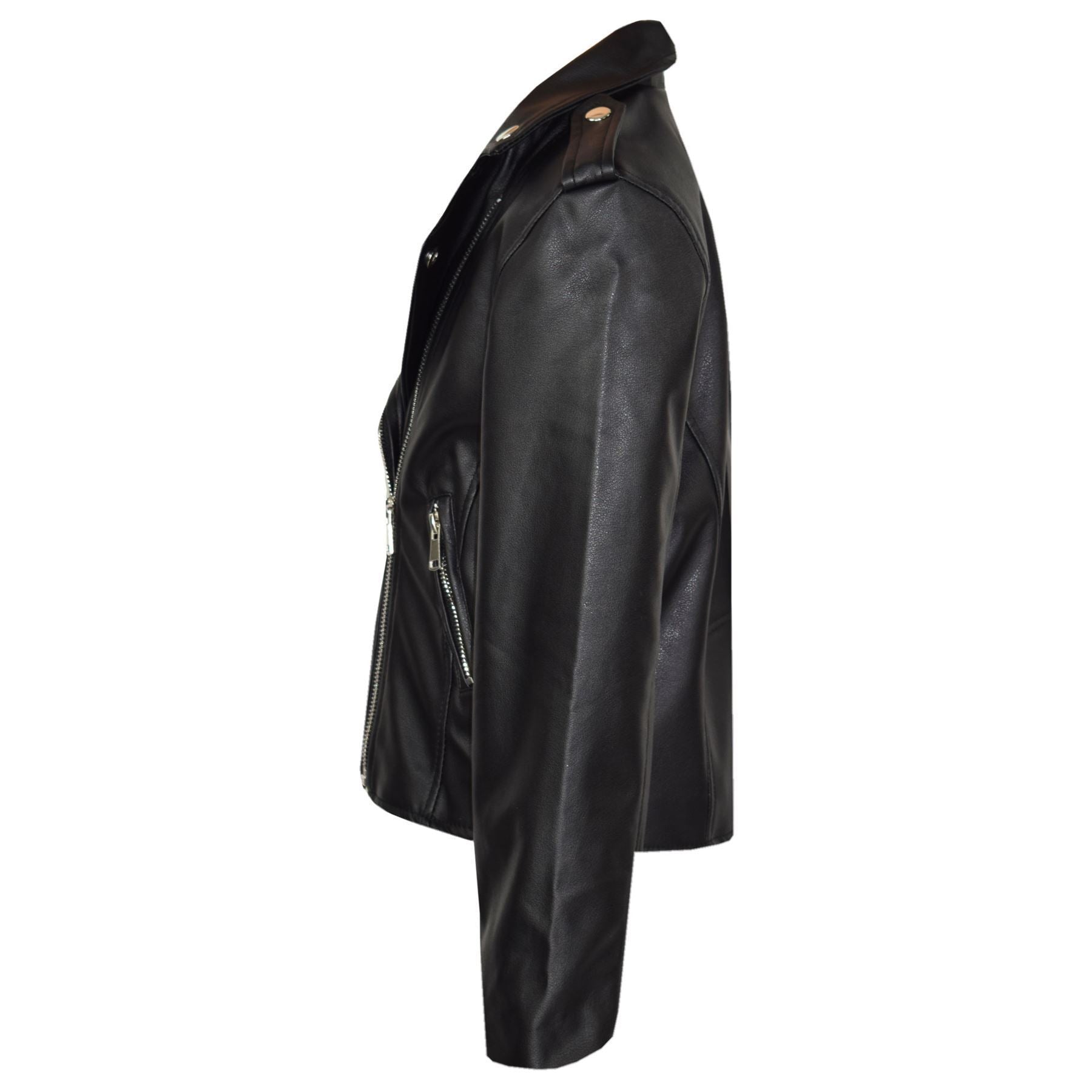 Kids Girls Black Jackets PU Leather Zip Up Biker Coat Overcoats