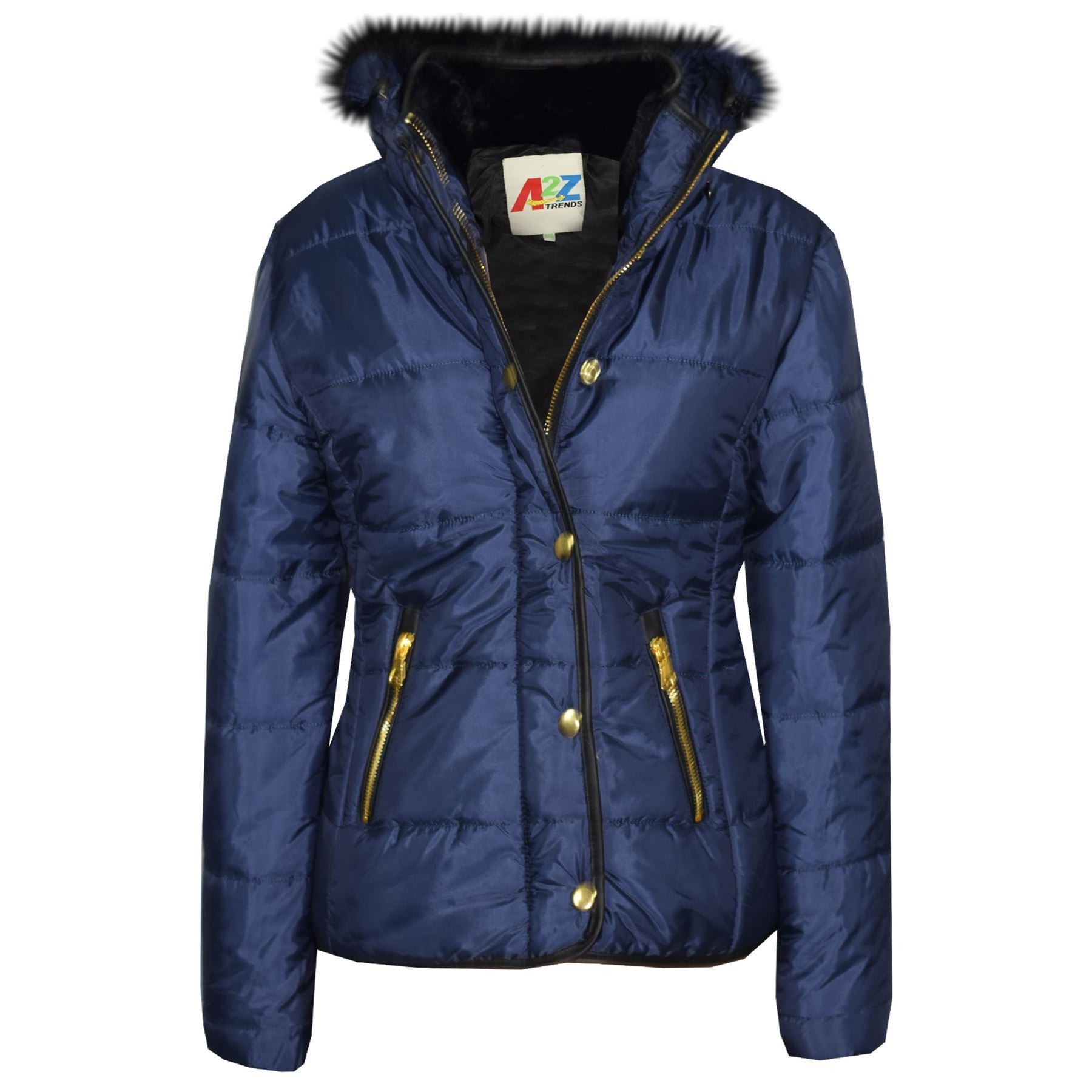 Kids Girls Puffer Quilted Coat Navy Hooded Faux Fur Jacket - Kids Clothing Store